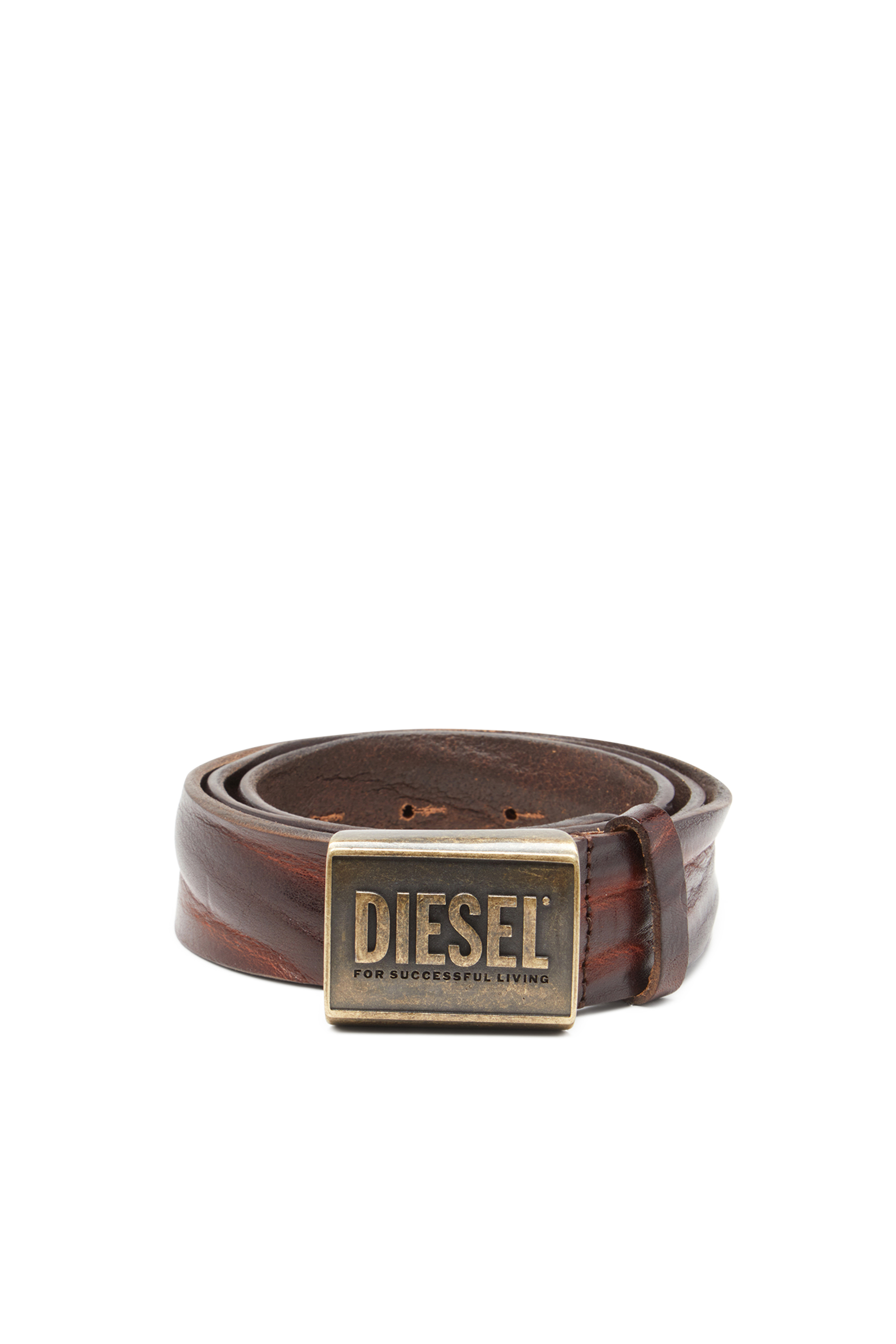 Diesel - B-METAL BISCOTTO, Herren Ledergürtel 4 cm mit Logoplatte in Braun - 1