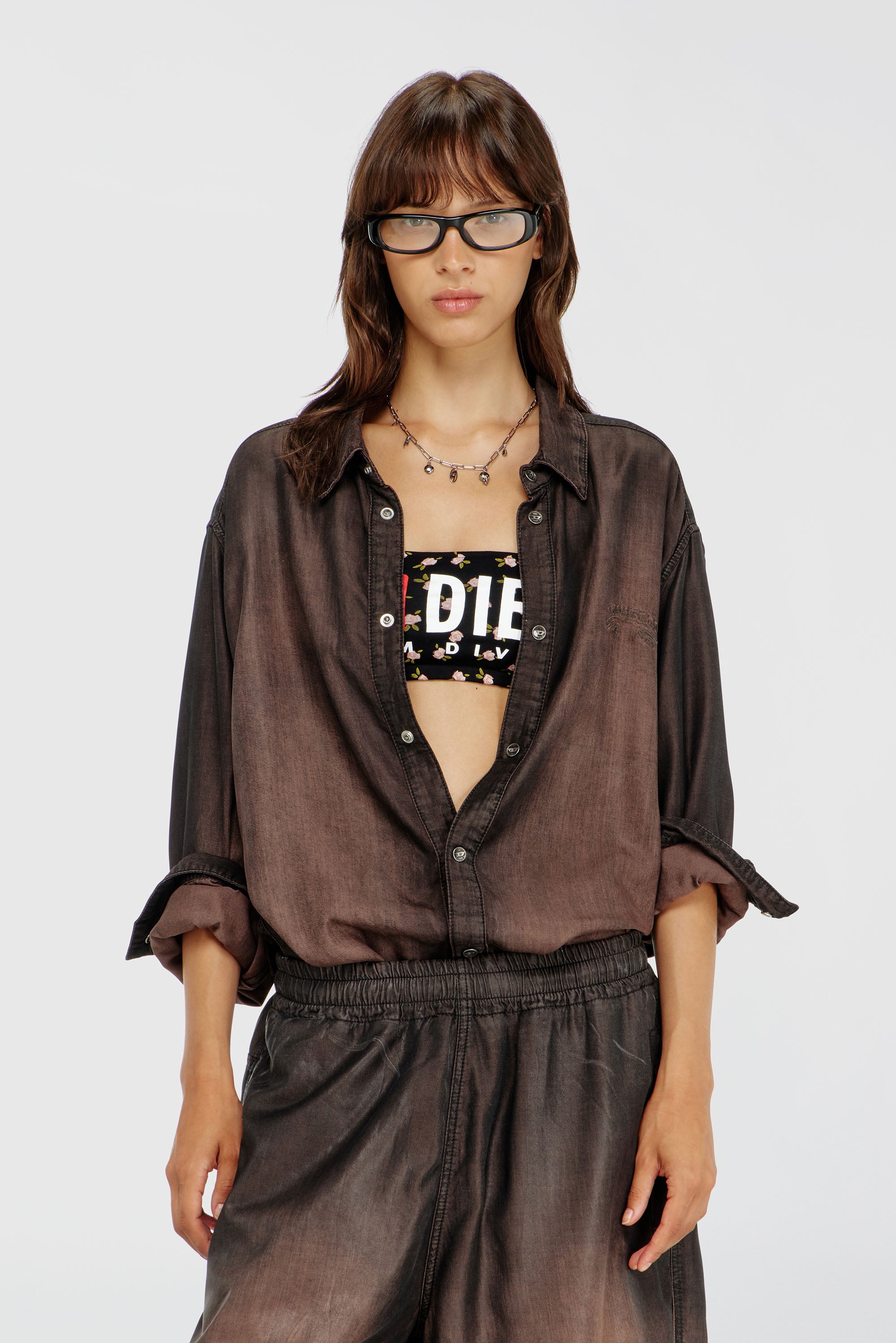 Diesel - MELANIE-C-D-CORE, Damen Bandeau-BH aus Baumwolle mit all-over Blumenprint in Schwarz - 1