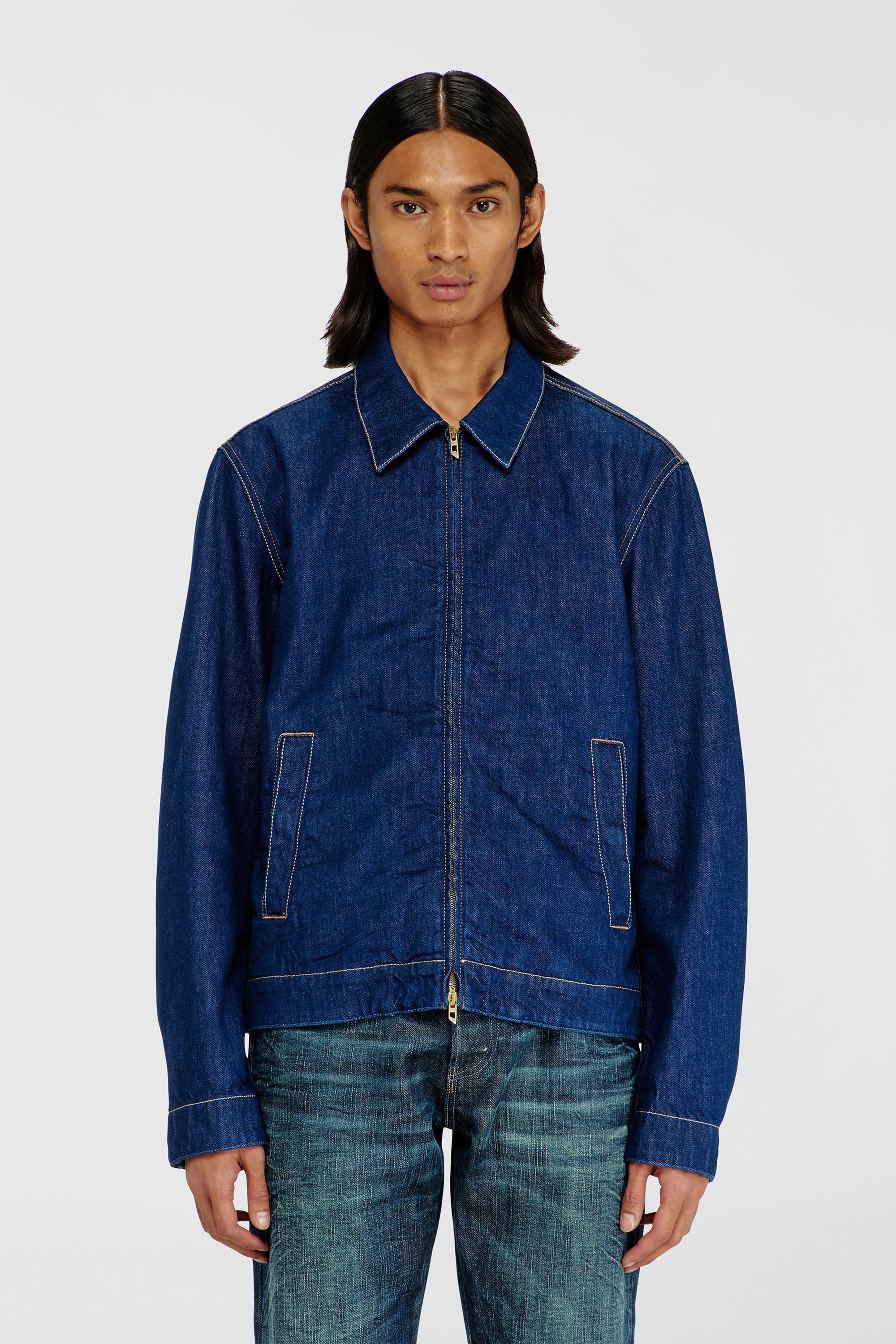 Diesel - D-ROHE, Herren Coach-Jacke aus rinse denim in Mittelblau - 1