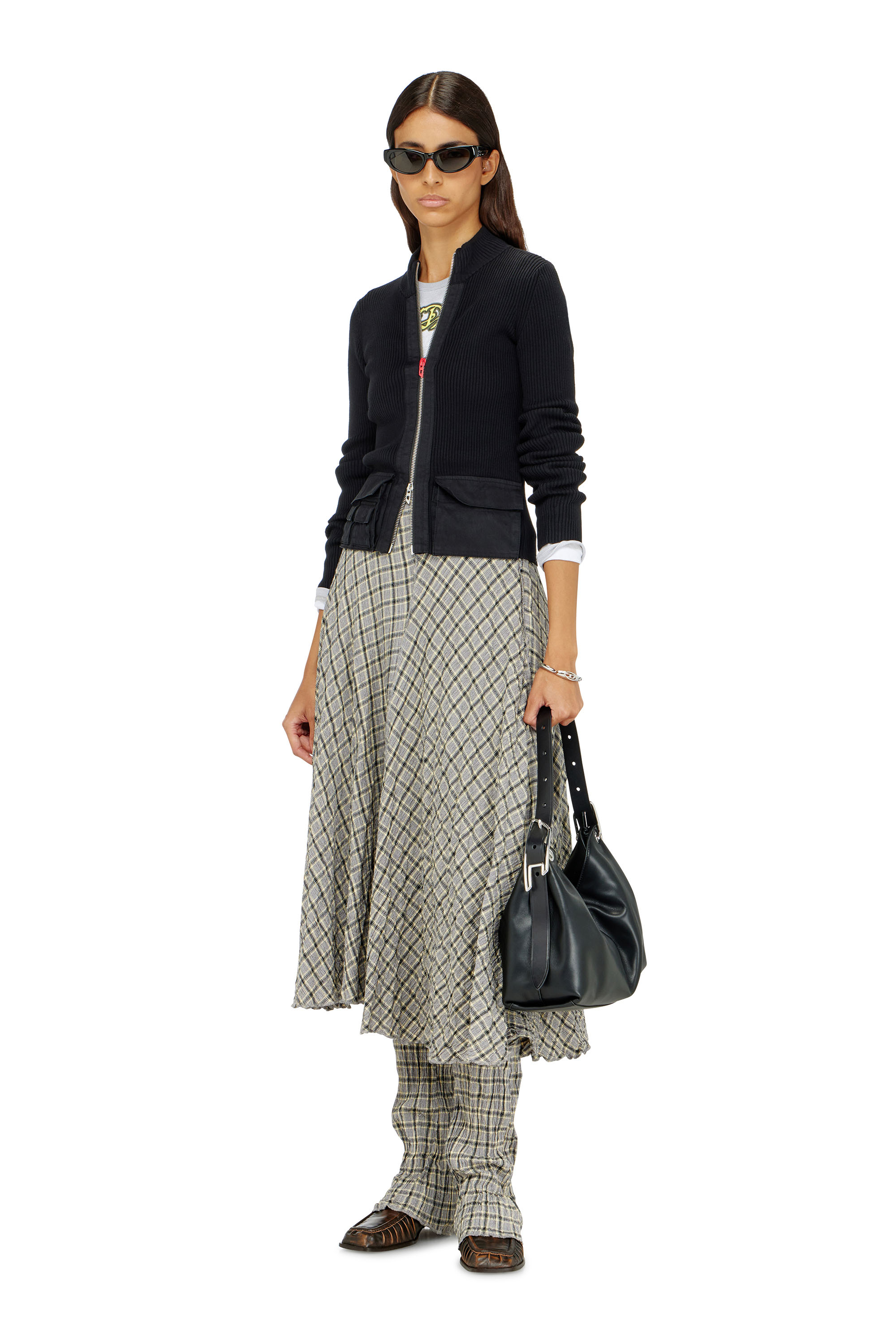 Diesel - M-MELISSA, Damen Geripptes Cardigan mit Cargotaschen in Schwarz - 1