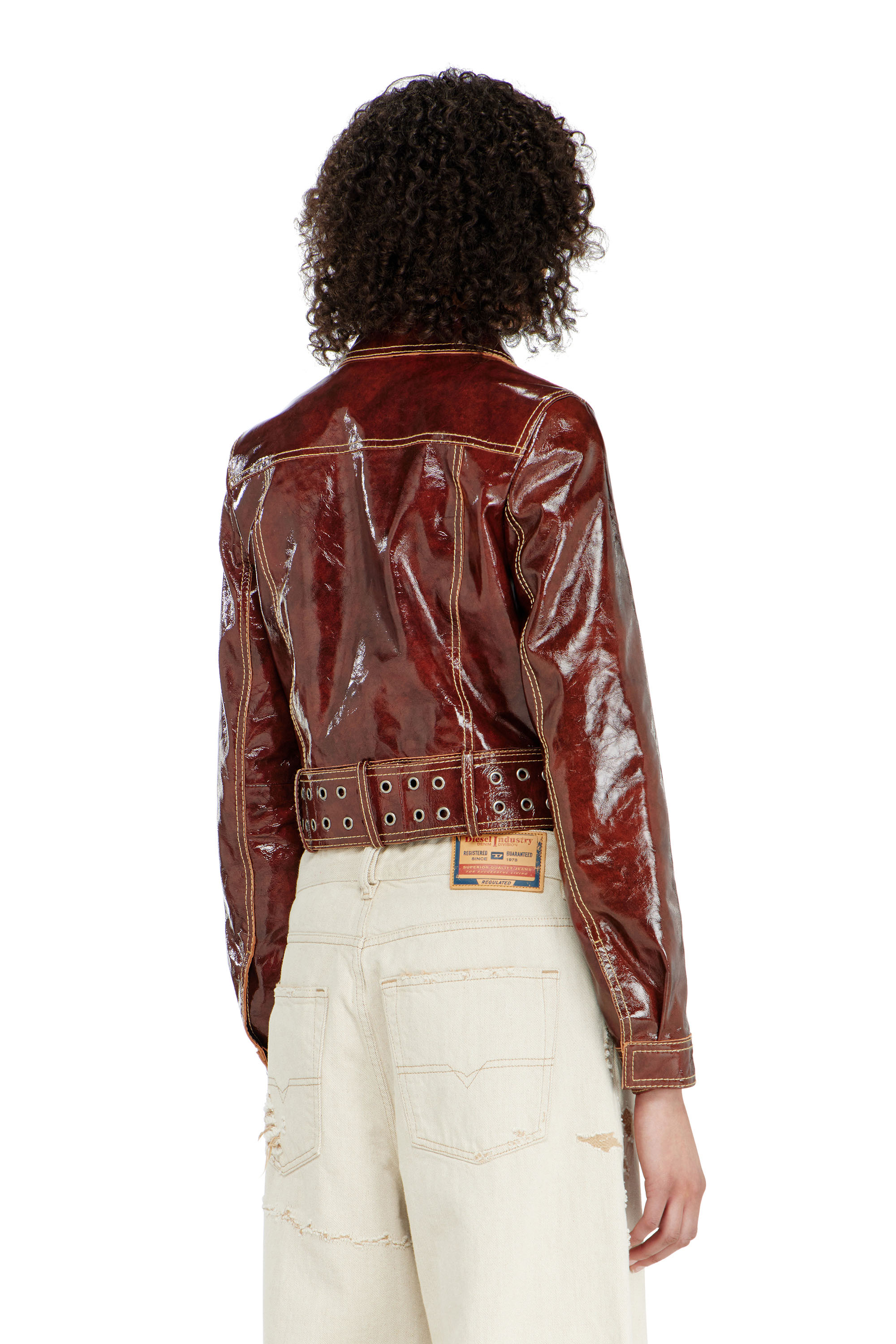 Diesel - L-EGEND, Damen Patent-leather jacket mit gro&szlig;em G&uuml;rtel in null - 4