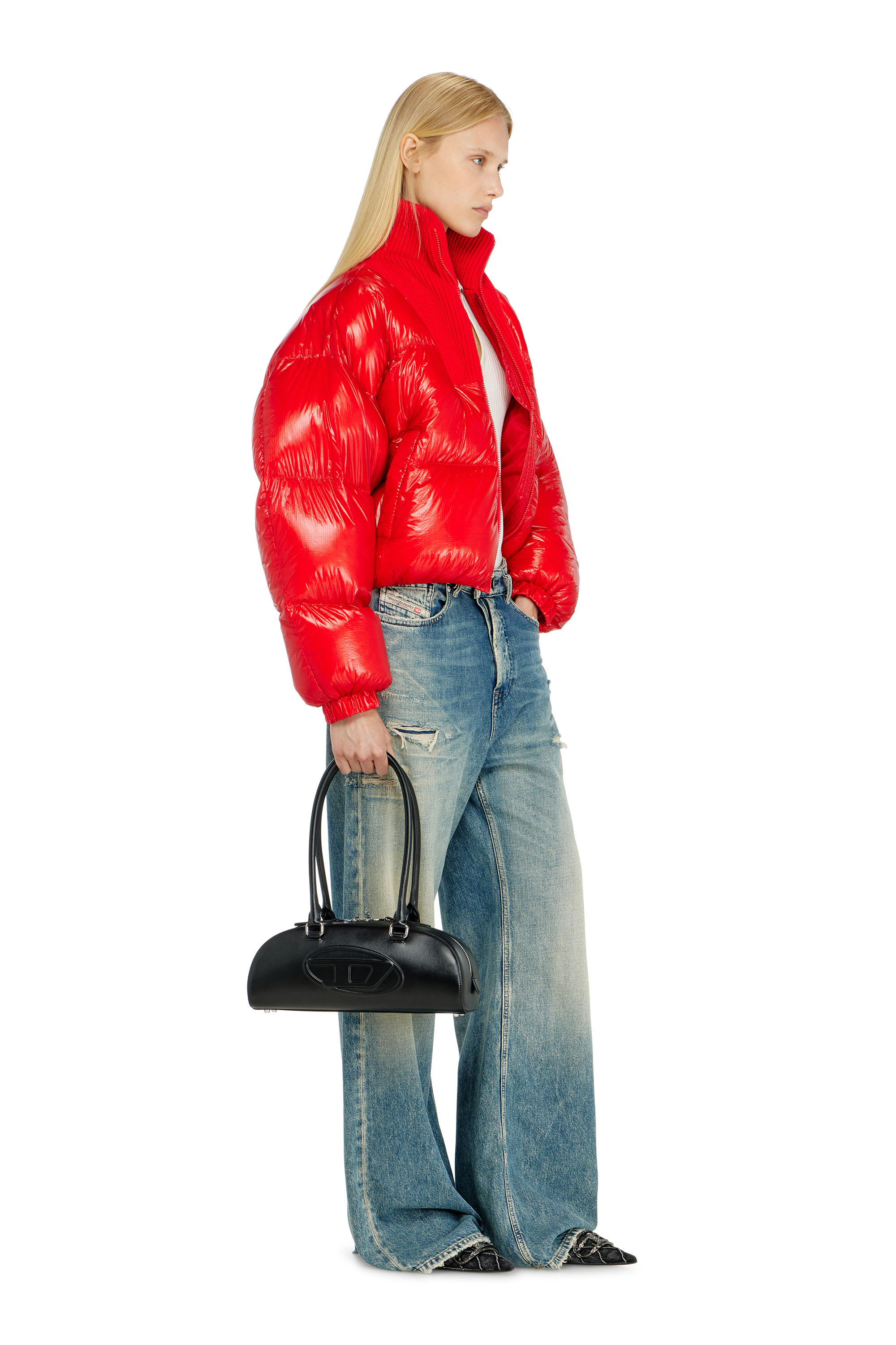 Diesel - W-ARRIOR, Damen Daunen-Steppjacke aus Ripstop mit Strickkragen in Rot - 2