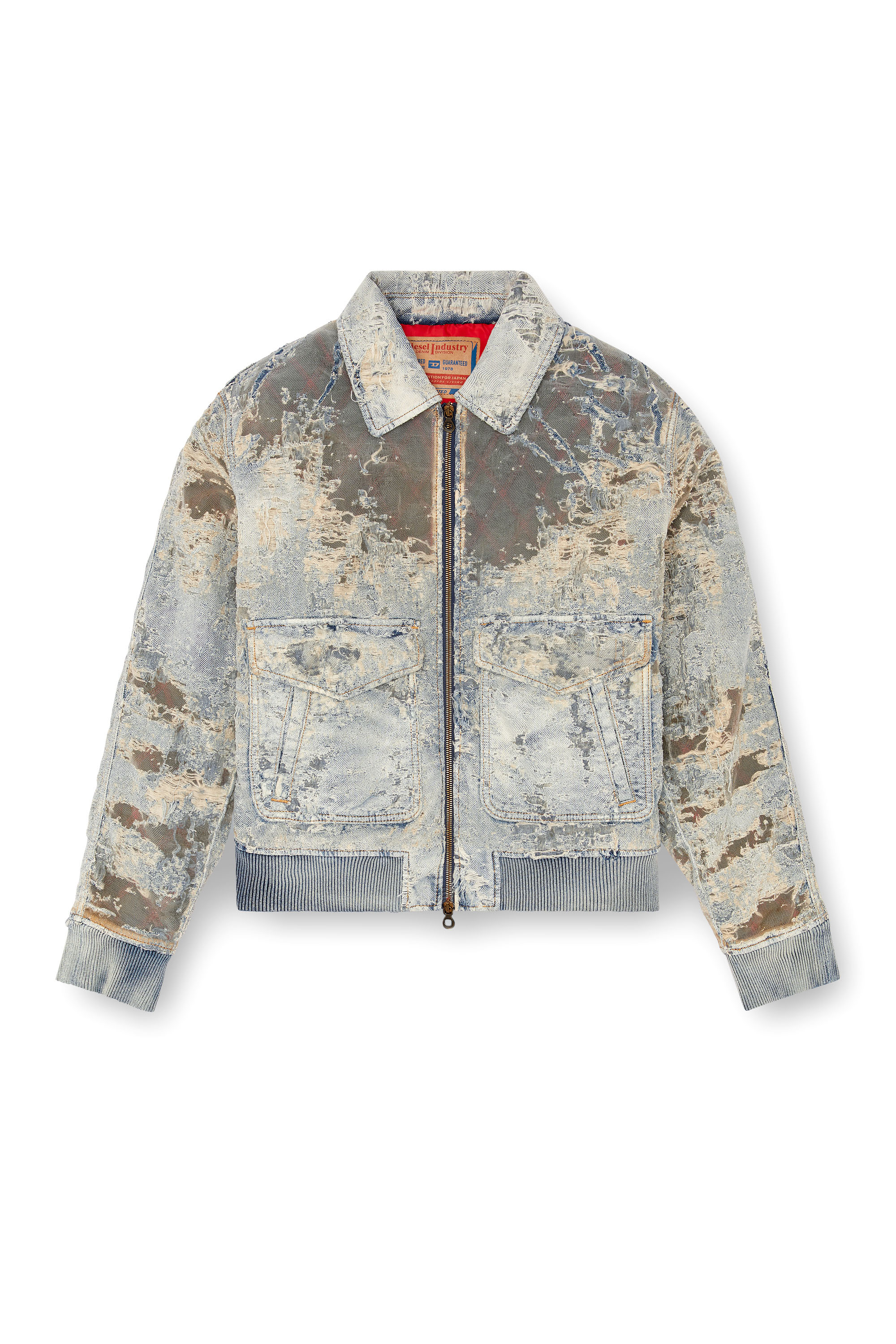 Diesel - D-MUDDY-FSF, Herren Fliegerjacke aus Devoré-Denim in Hellblau - 3