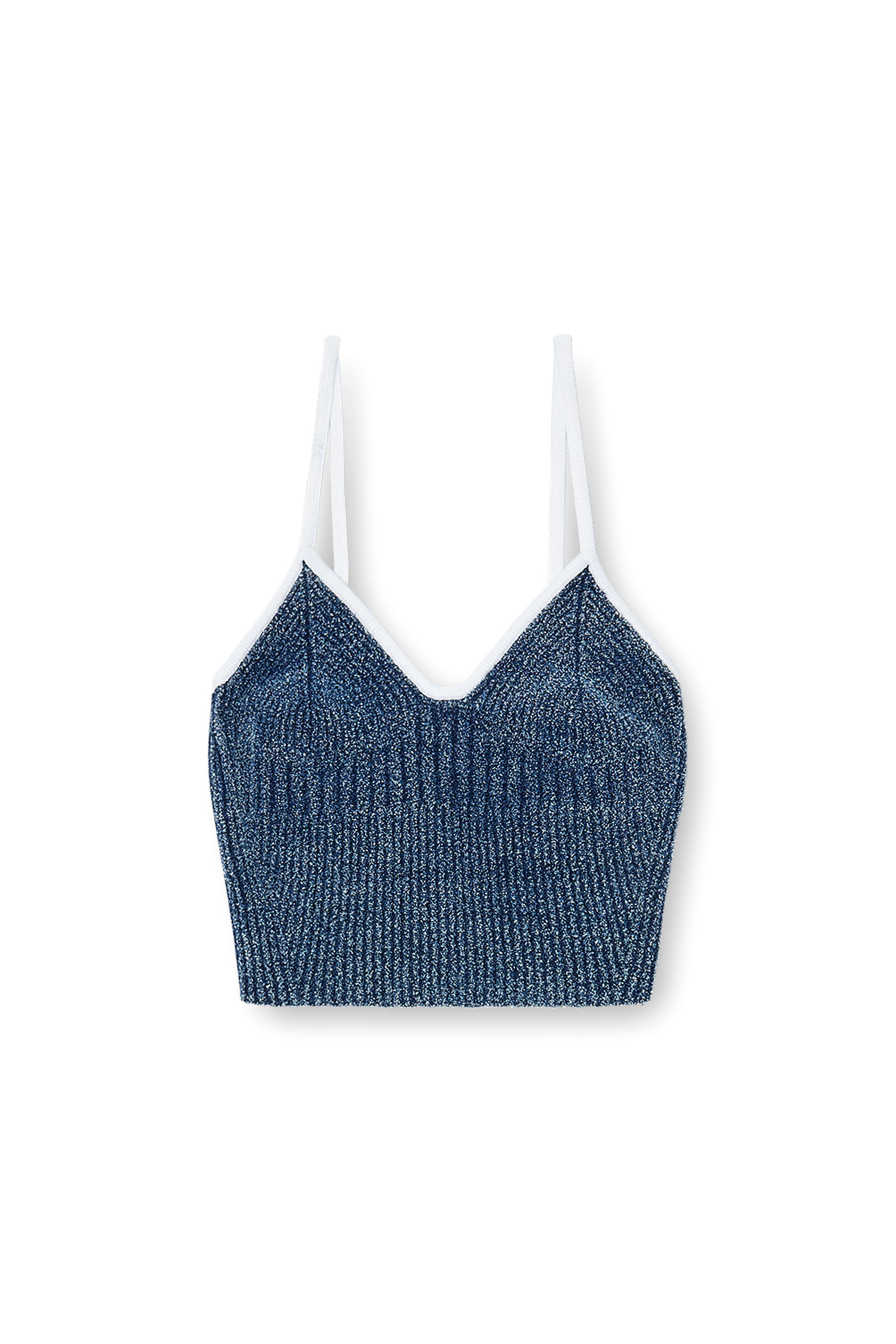 Diesel - M-ESTERE, Damen Crop-Top aus indigo boucl&eacute; Rippstrick in Blau/Weiss - 3