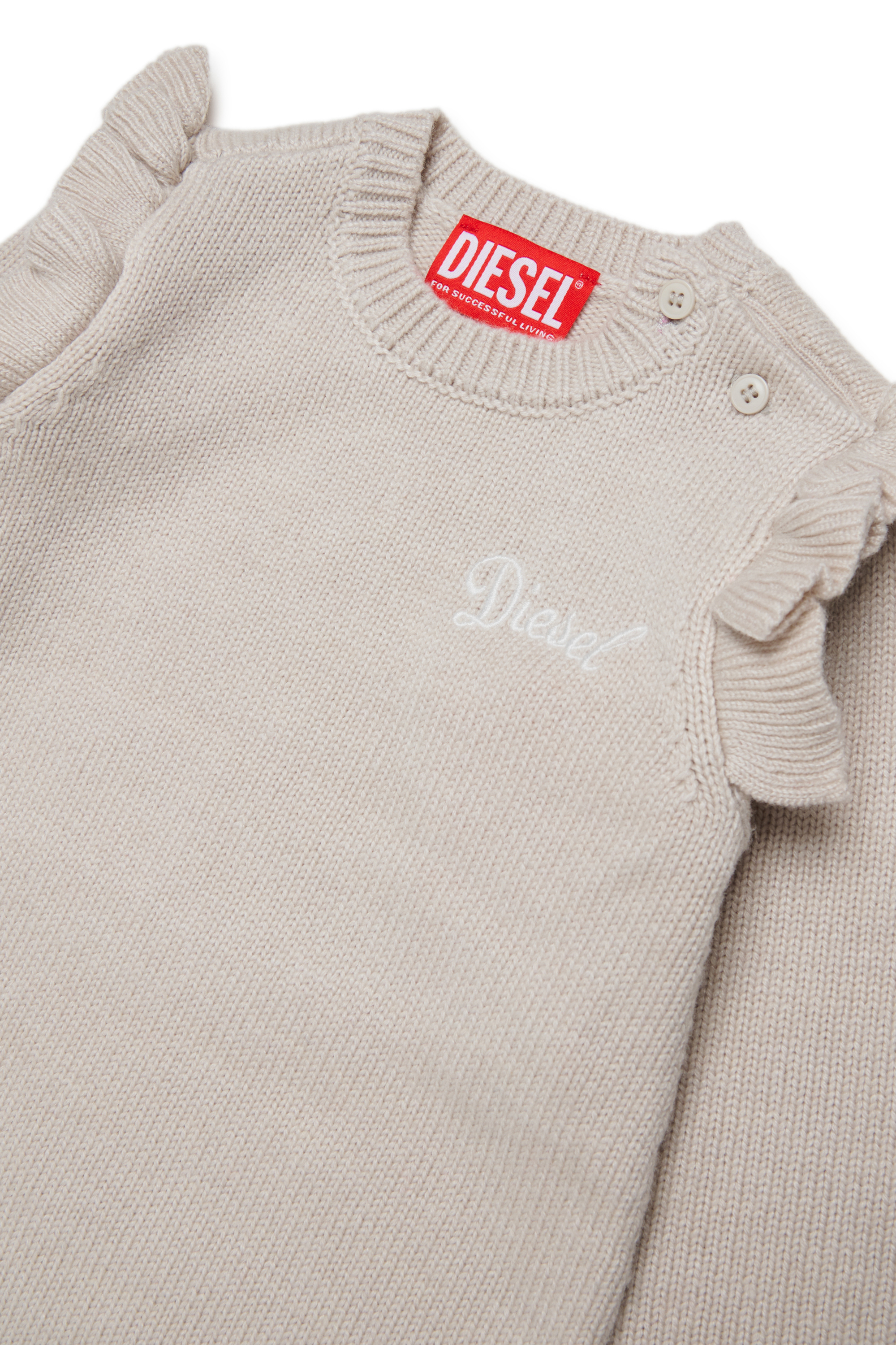 Diesel - DSCALOB, Damen Kaschmir-angereichertes R&uuml;schen-Strickkleid in Wei&szlig; - 3