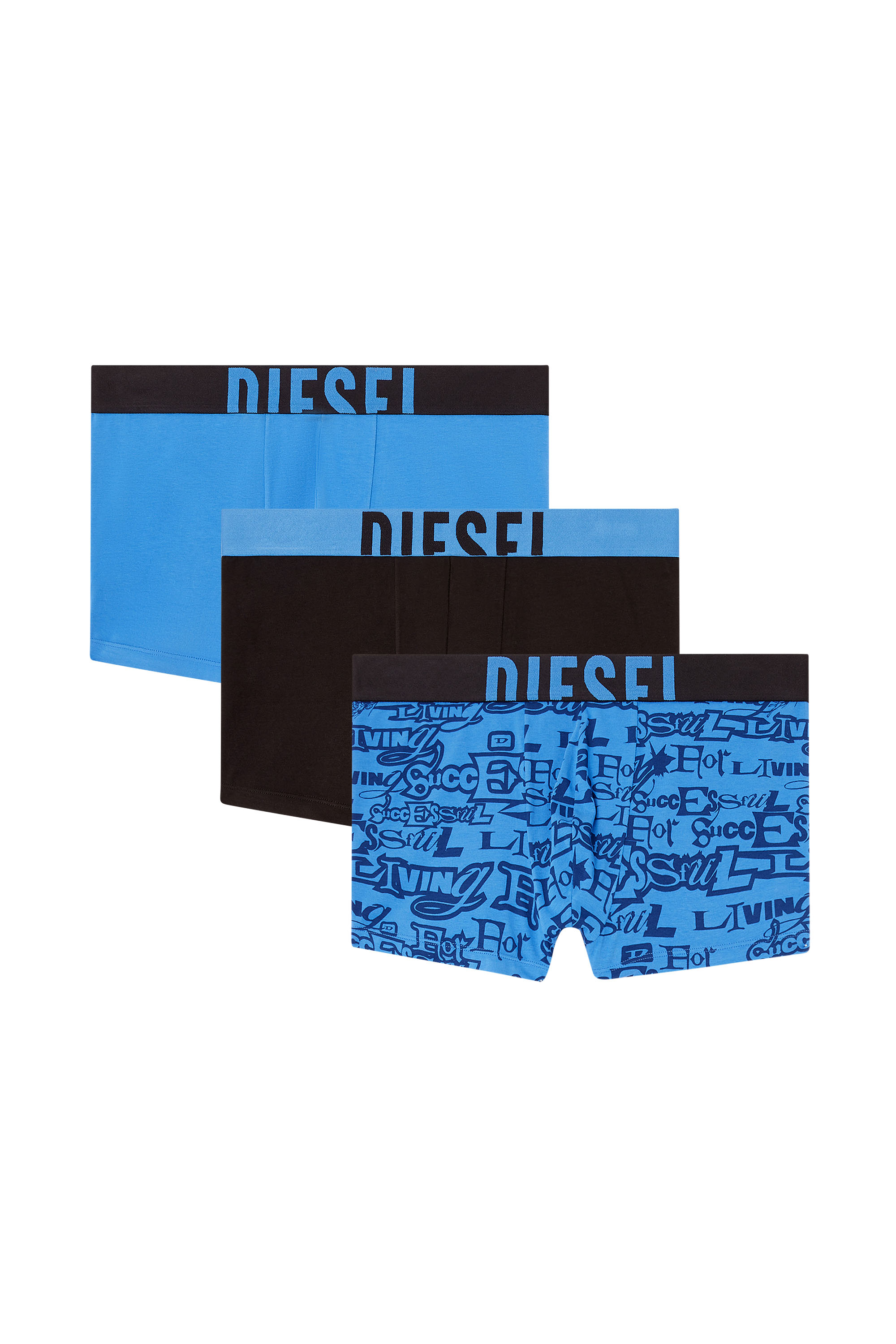 Diesel - DAMIEN-D-POP-3PACK-40, Herren Dreierpack Baumwoll-Boxershorts mit auffälligen Logos in Blau/Schwarz - 1
