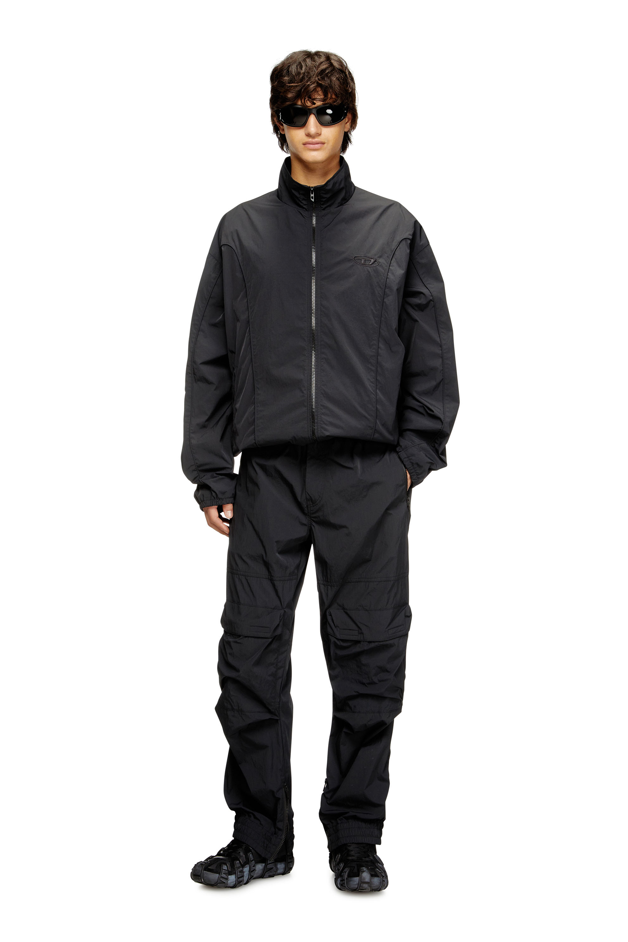 Diesel - J-FIVE-WRD-AKAD, Herren Jacke aus geknittertem Nylon mit Paspeln in Schwarz - 1