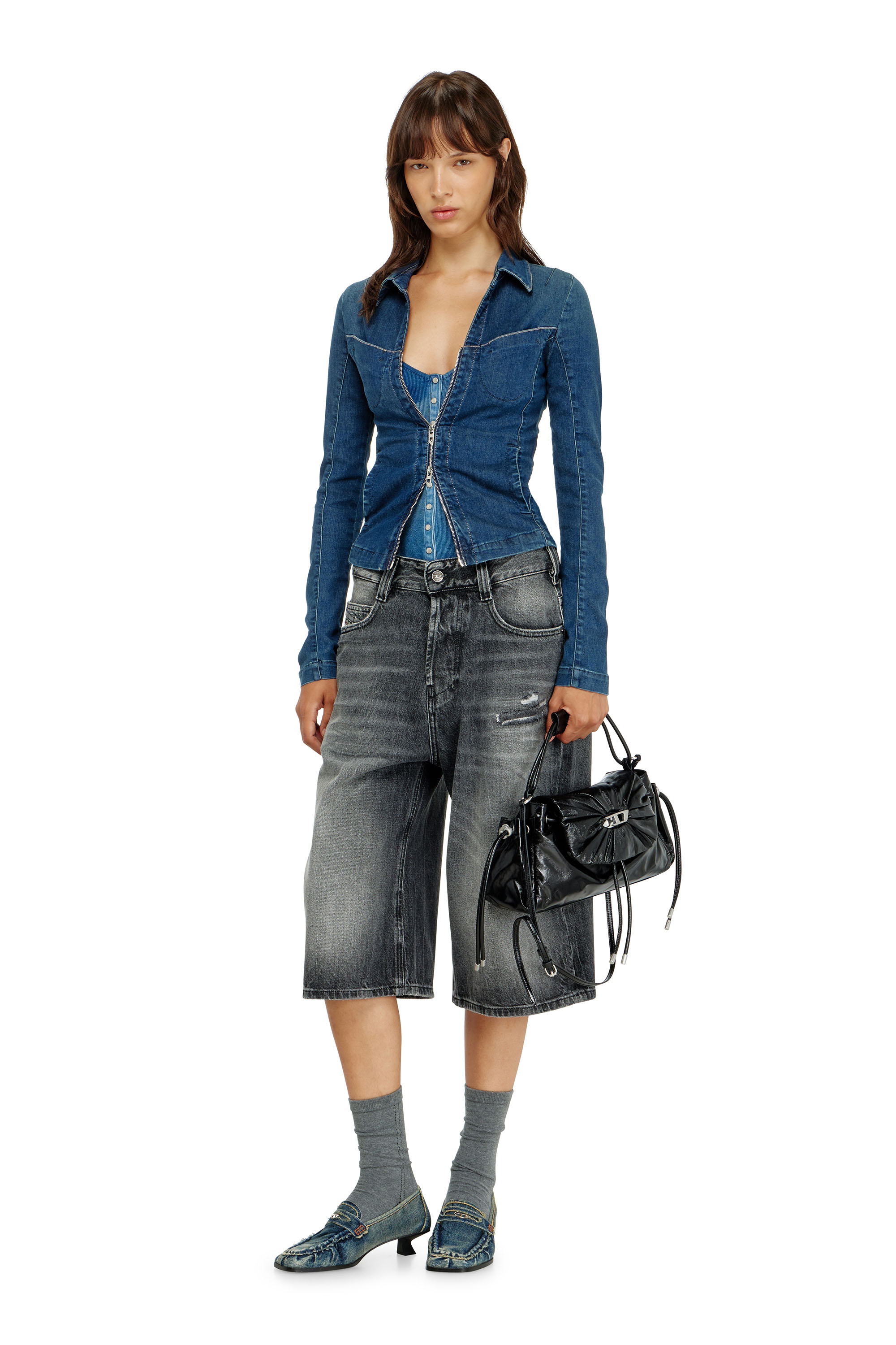 Diesel - DE-QUINOR-S1, Damen Hemd mit Rei&szlig;verschluss aus denim in Mittelblau - 2