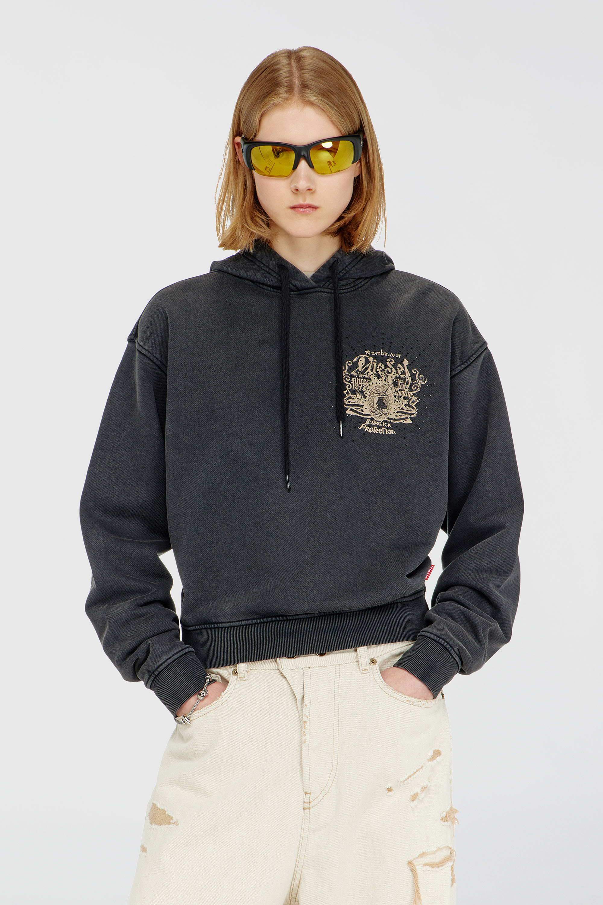 Diesel - F-PHOENY, Damen Hoodie mit Prints und Strasssteinen in Schwarz - 1