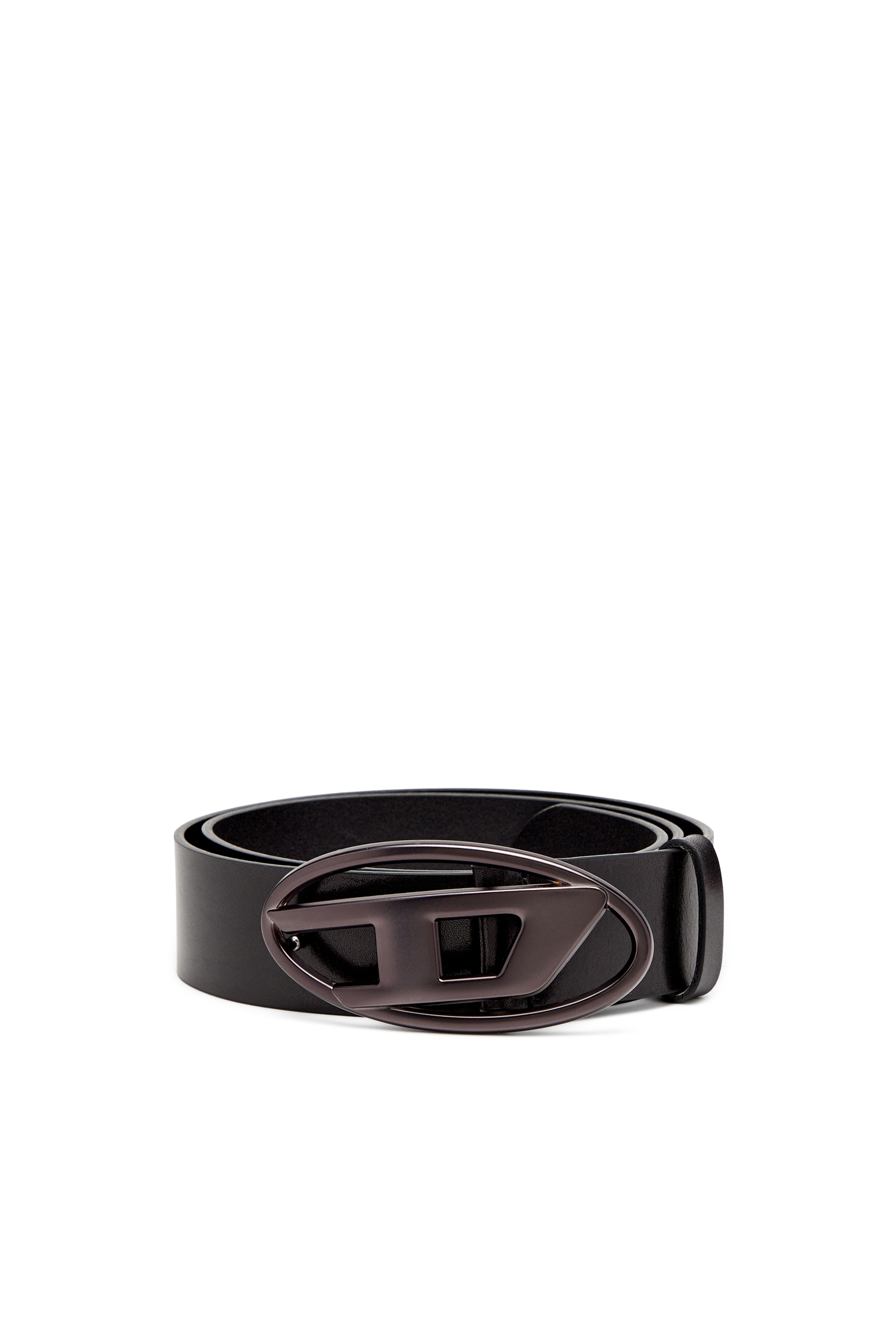 Diesel - B-1DR, Unisex Leather belt with metallic Oval D buckle in Schwarz - 1