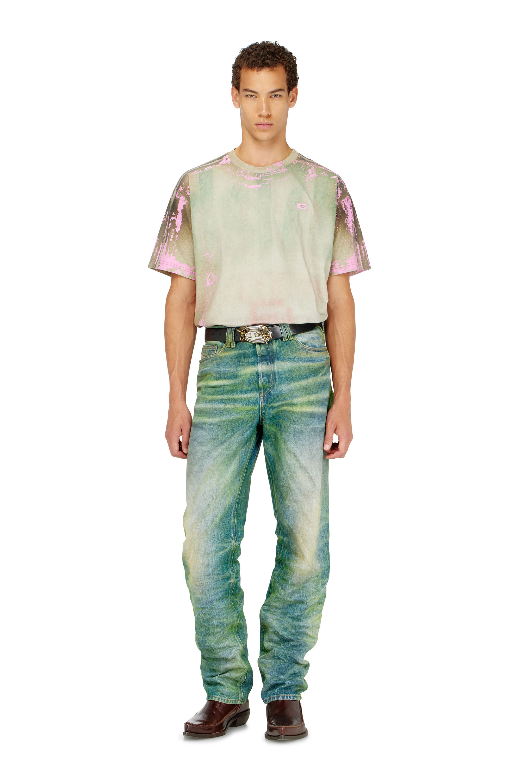Diesel - T-FILMY-SHO, Man's T-shirt in cracked leather-effect jersey in Multicolor - 2