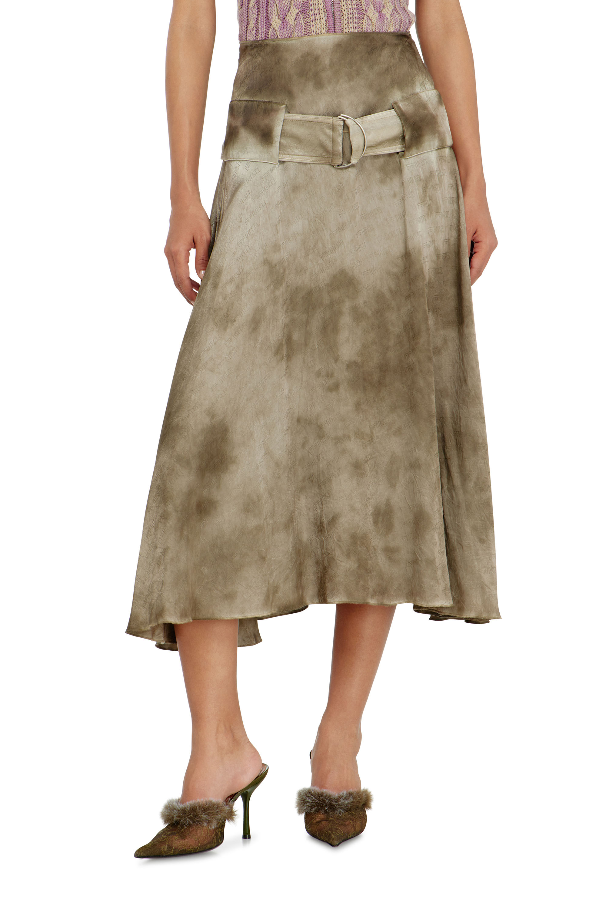 Diesel - O-DYLE, Damen Belted Midirock aus Logo-Jacquard-Satin in null - 2