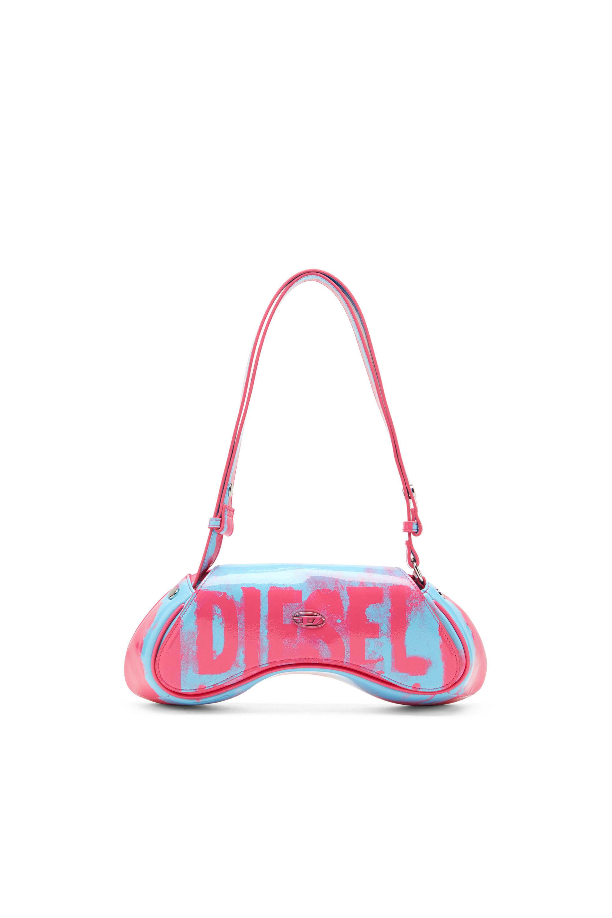 Diesel - PLAY CROSSBODY, Damen Play-Schultertasche mit glänzendem PU-Print in Rosa/Blau - 1