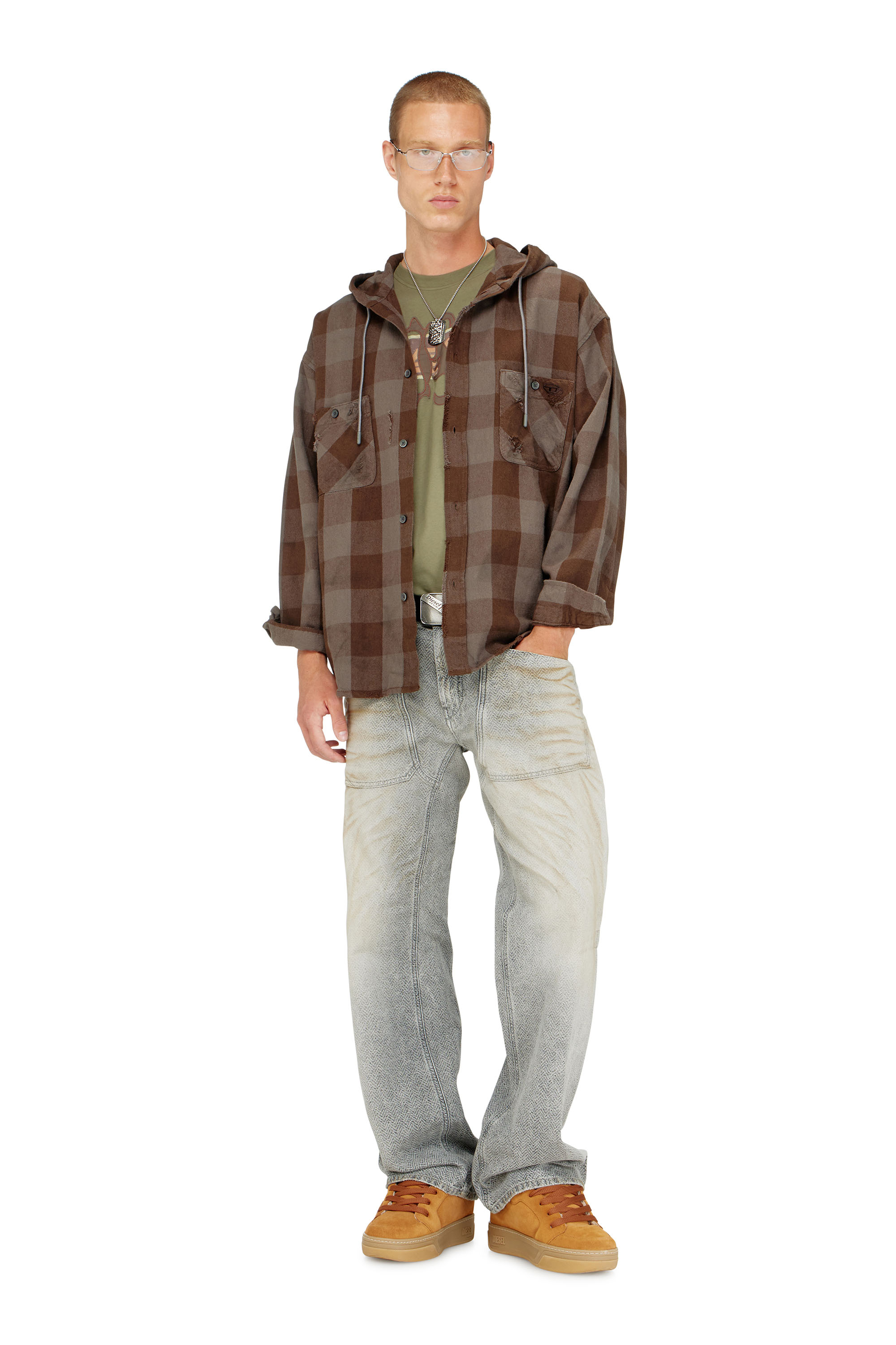 Diesel - S-DRUM-HOODY, Herren Kapuzenshirt aus distressed kariertem Flanell in null - 2