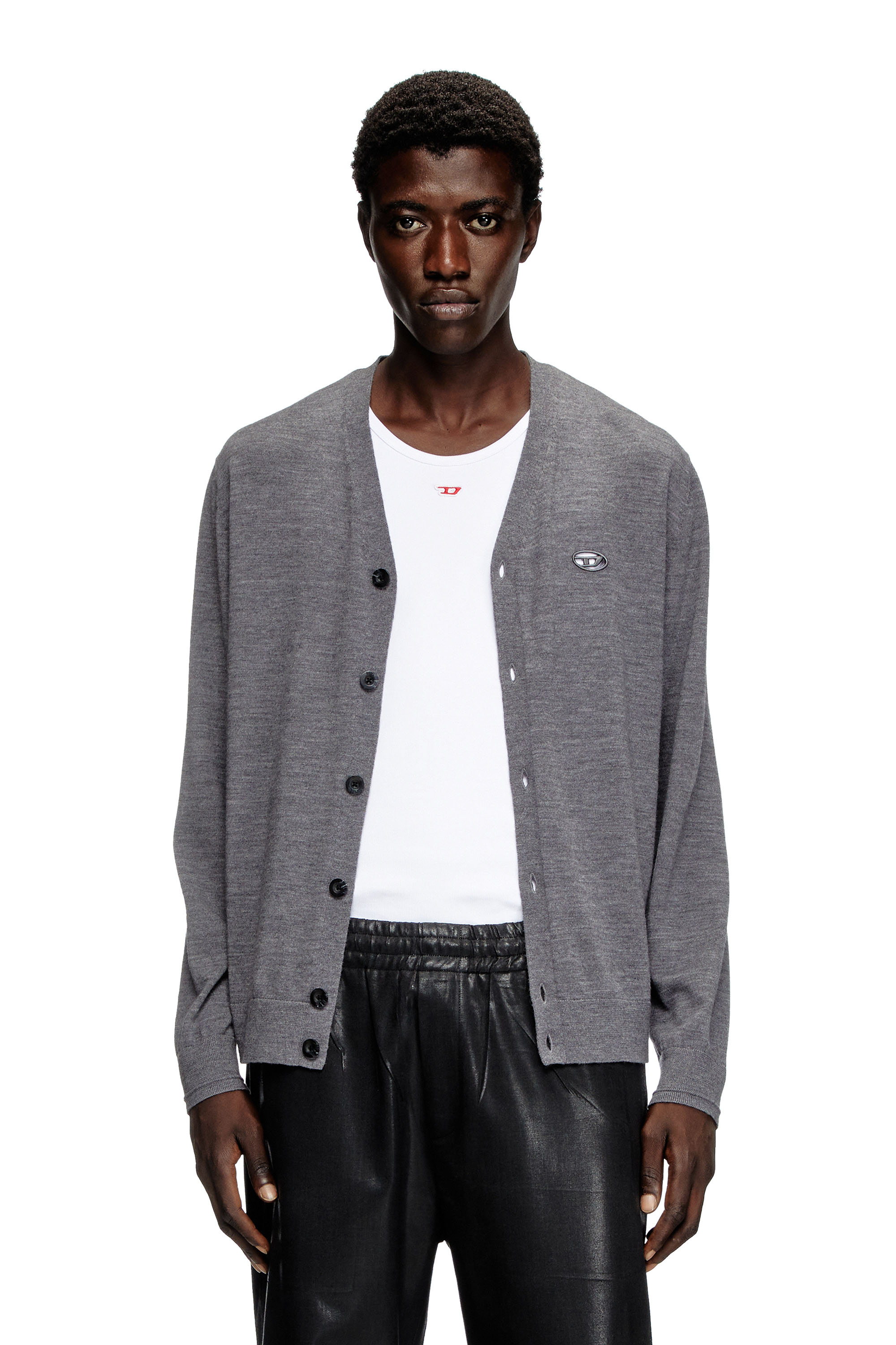 Diesel - K-VOLTO, Herren Cardigan aus Wolle mit Cut-out-Logo in Grau - 1