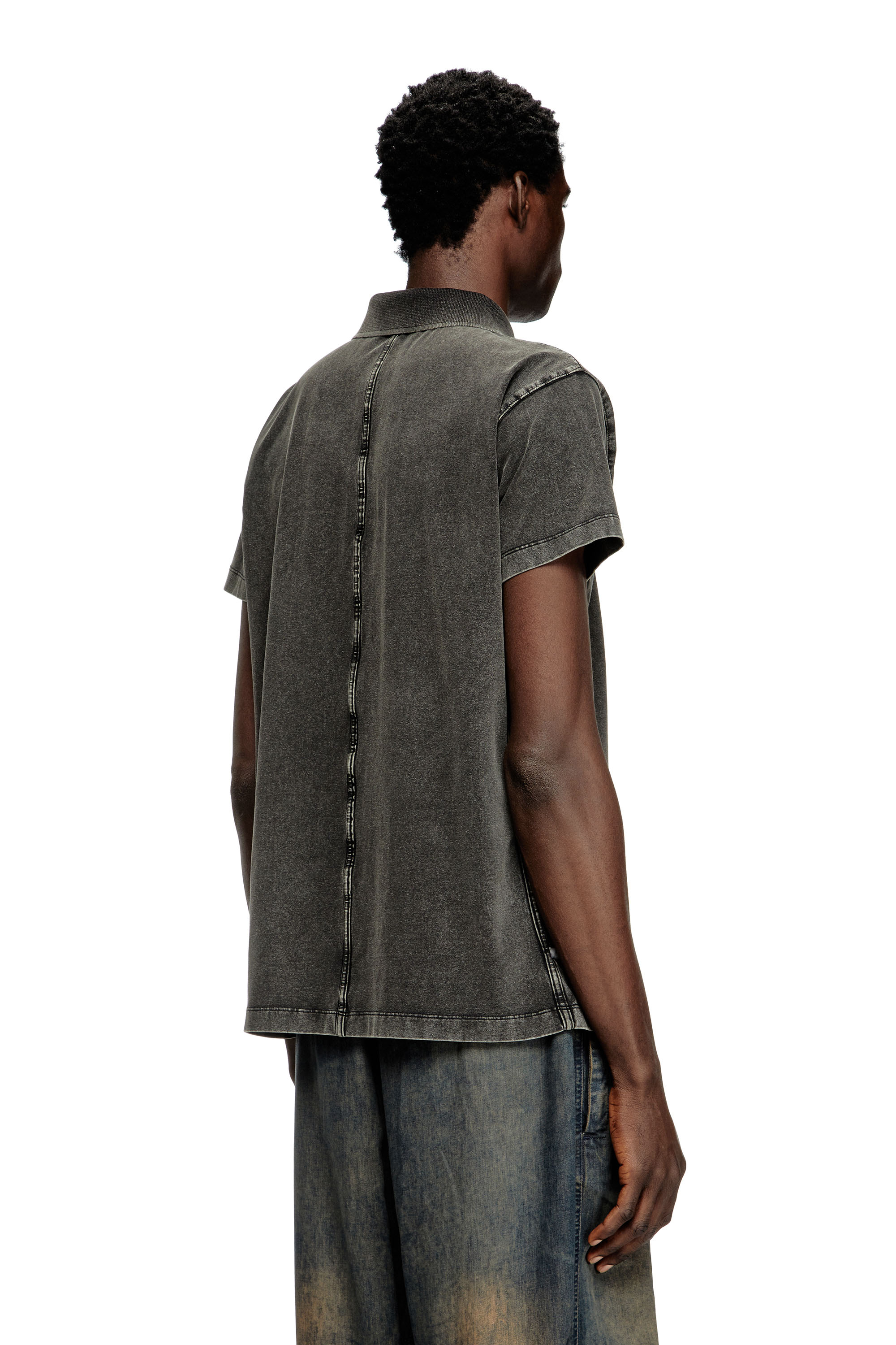Diesel - T-NOMELY, Herren Poloshirt aus Jersey in Denim-Optik in Schwarz - 4