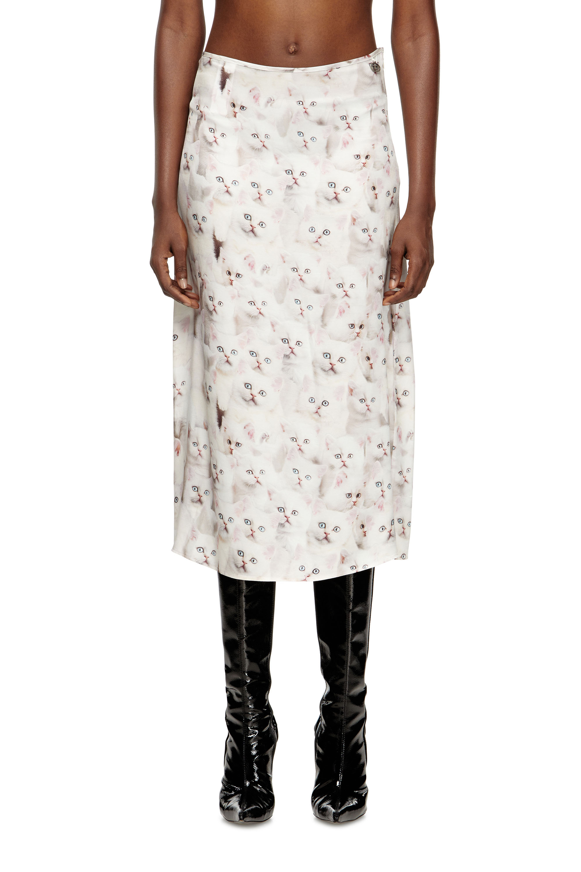 Diesel - O-RCHID-R1, Damen Midirock aus Viskose mit Allover-Print in Weiß - 1