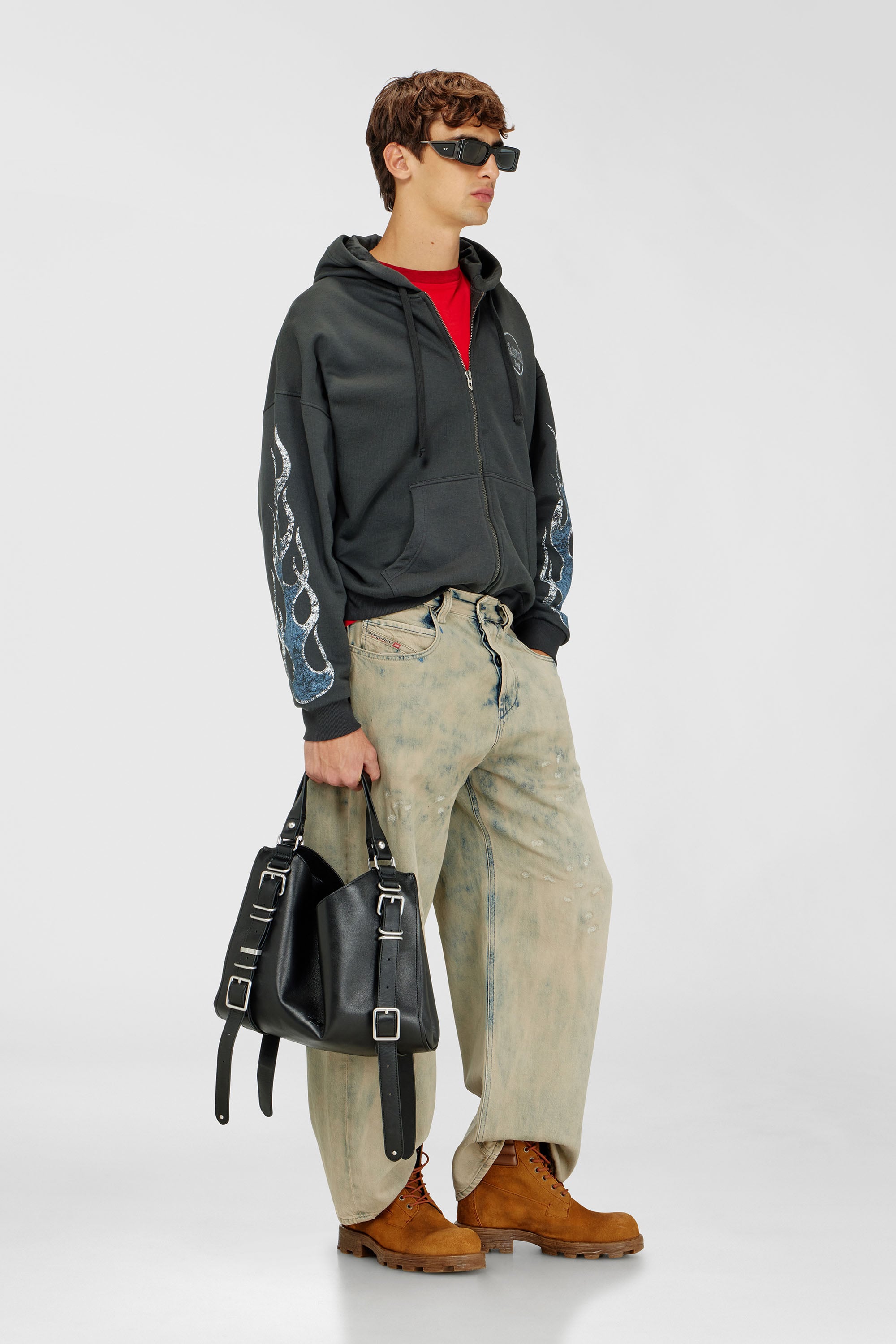 Zip-up hoodie with crack print