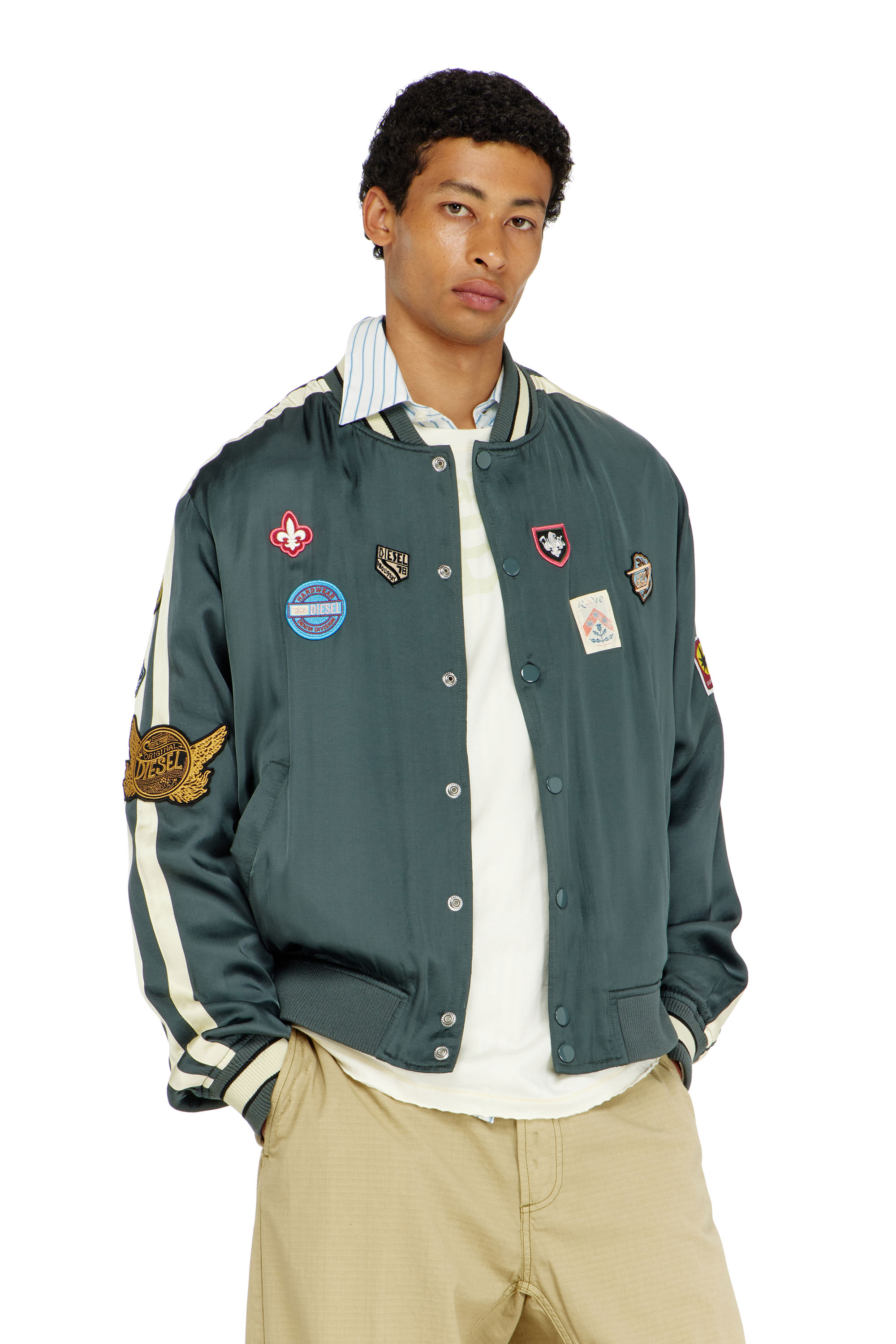 Diesel - J-ANNU, Herren Satin-bomberjacke mit patches in null - 2