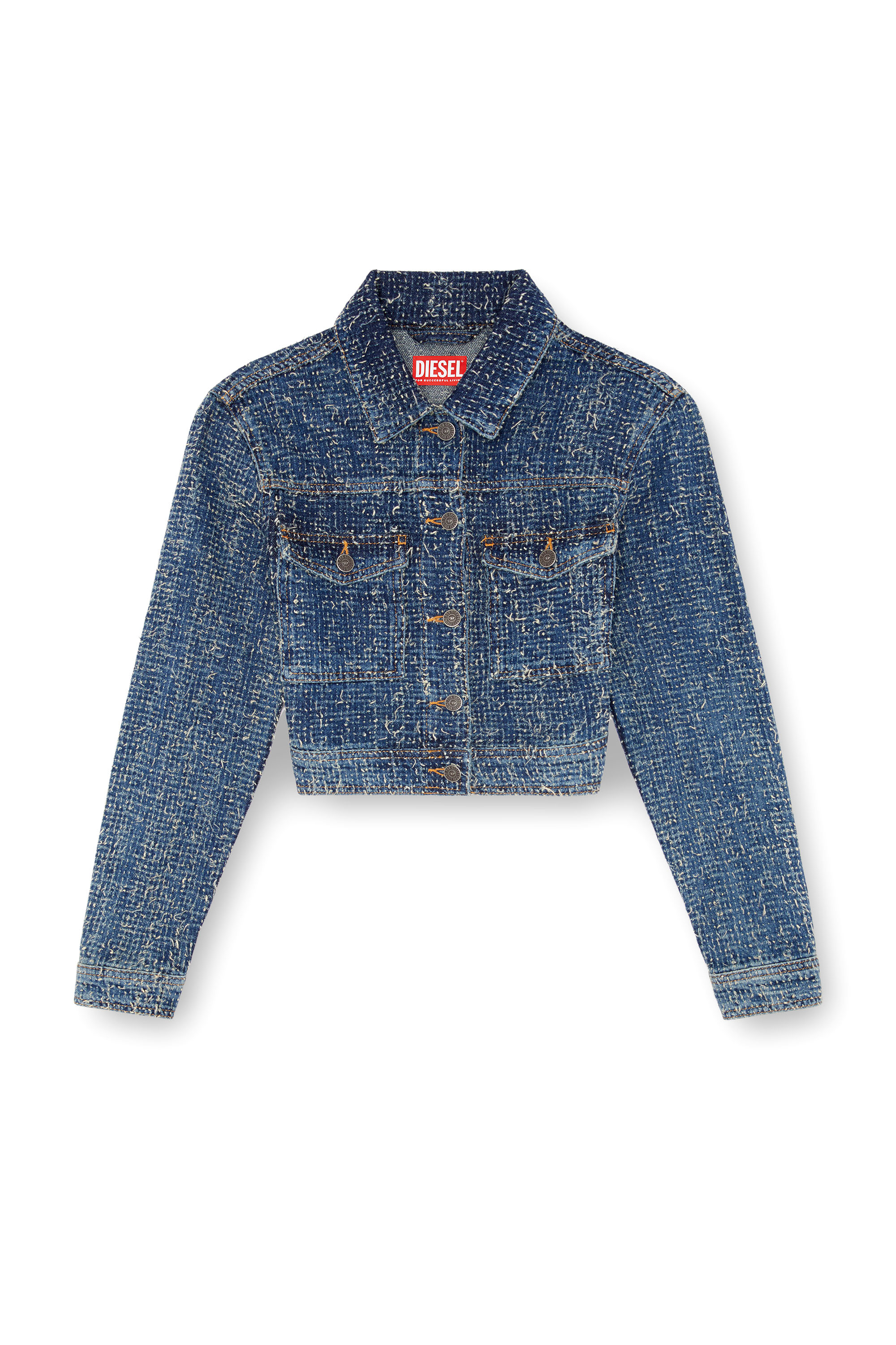 Diesel - DE-ATEL-S, Damen Cropped-Jacke aus Boucl&eacute;-Denim in Mittelblau - 2