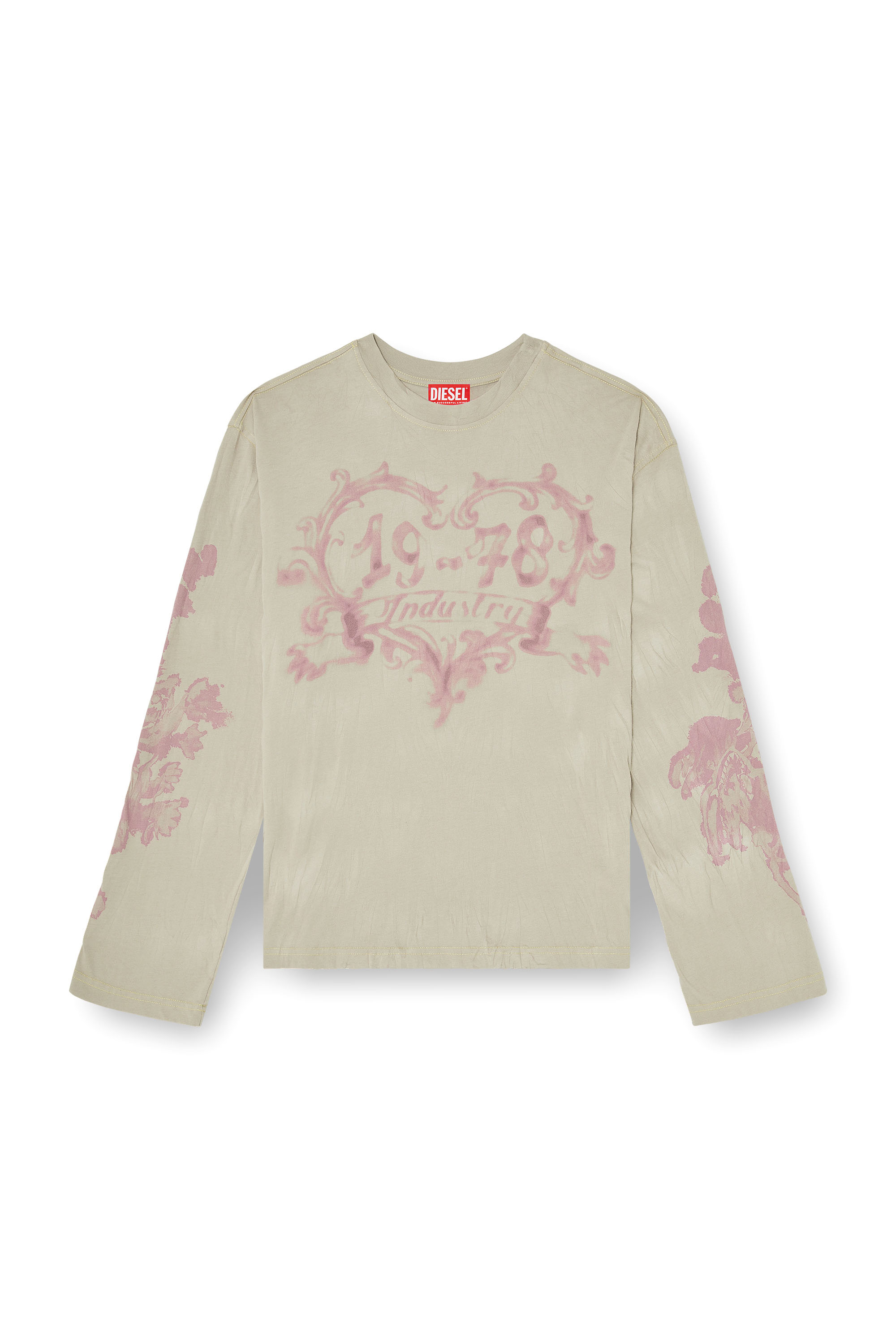 Diesel - T-HILARY-LS-AA1, Damen Langarmshirt aus Baumwolle mit Grafikprint in Rosa/Beige - 2