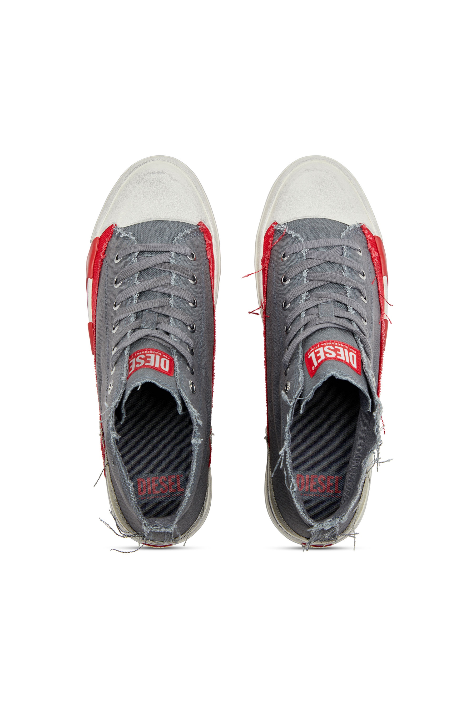 Diesel - S-D-VERSE MID, Man's S-D-Verse-Dirty-effect high-top canvas sneakers in Grey/Red - 5