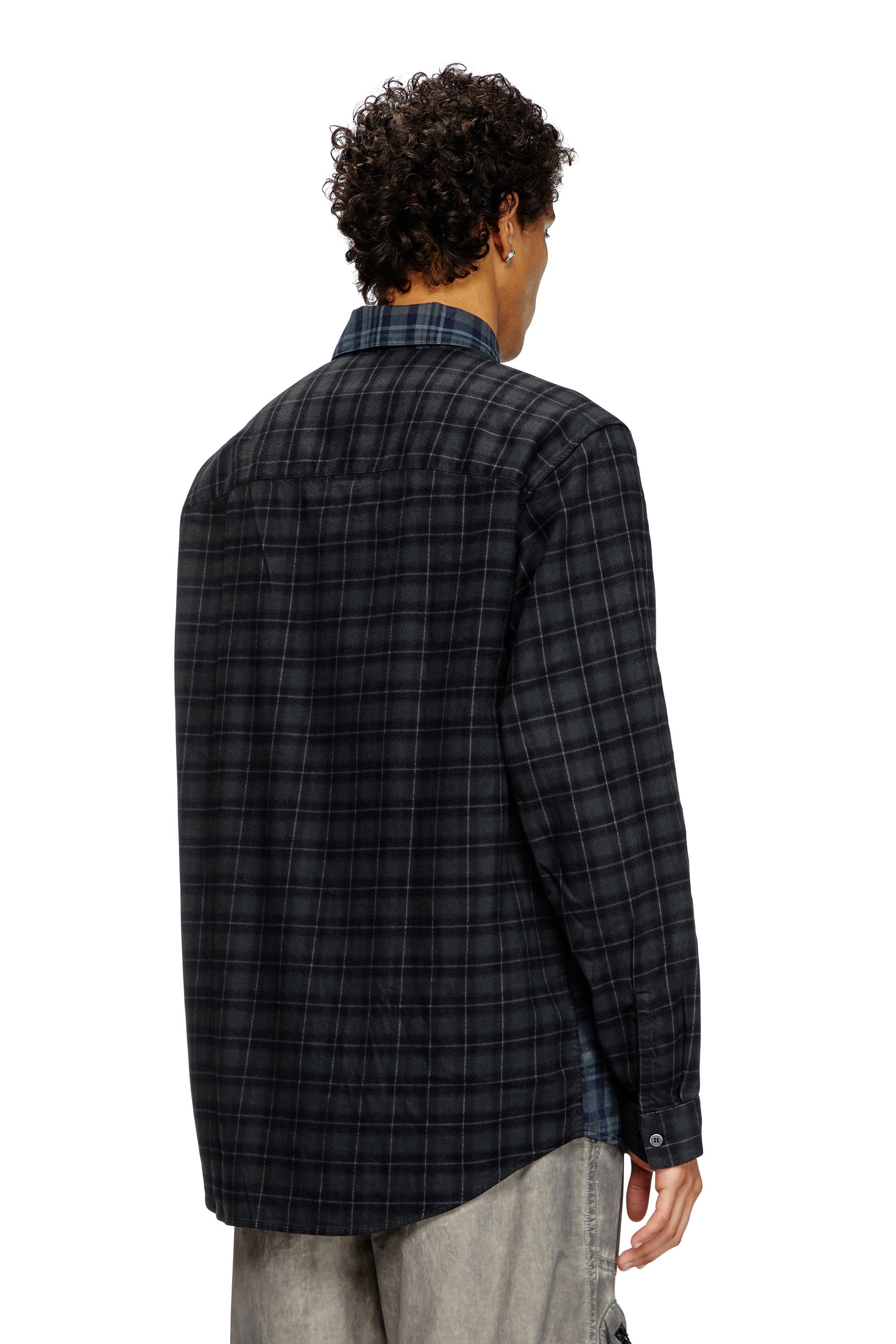 Diesel - S-SIMPLY-CHECK, Herren Gespleißtes Hemd aus Flanell mit Karo-Muster in Schwarz/Blau - 4