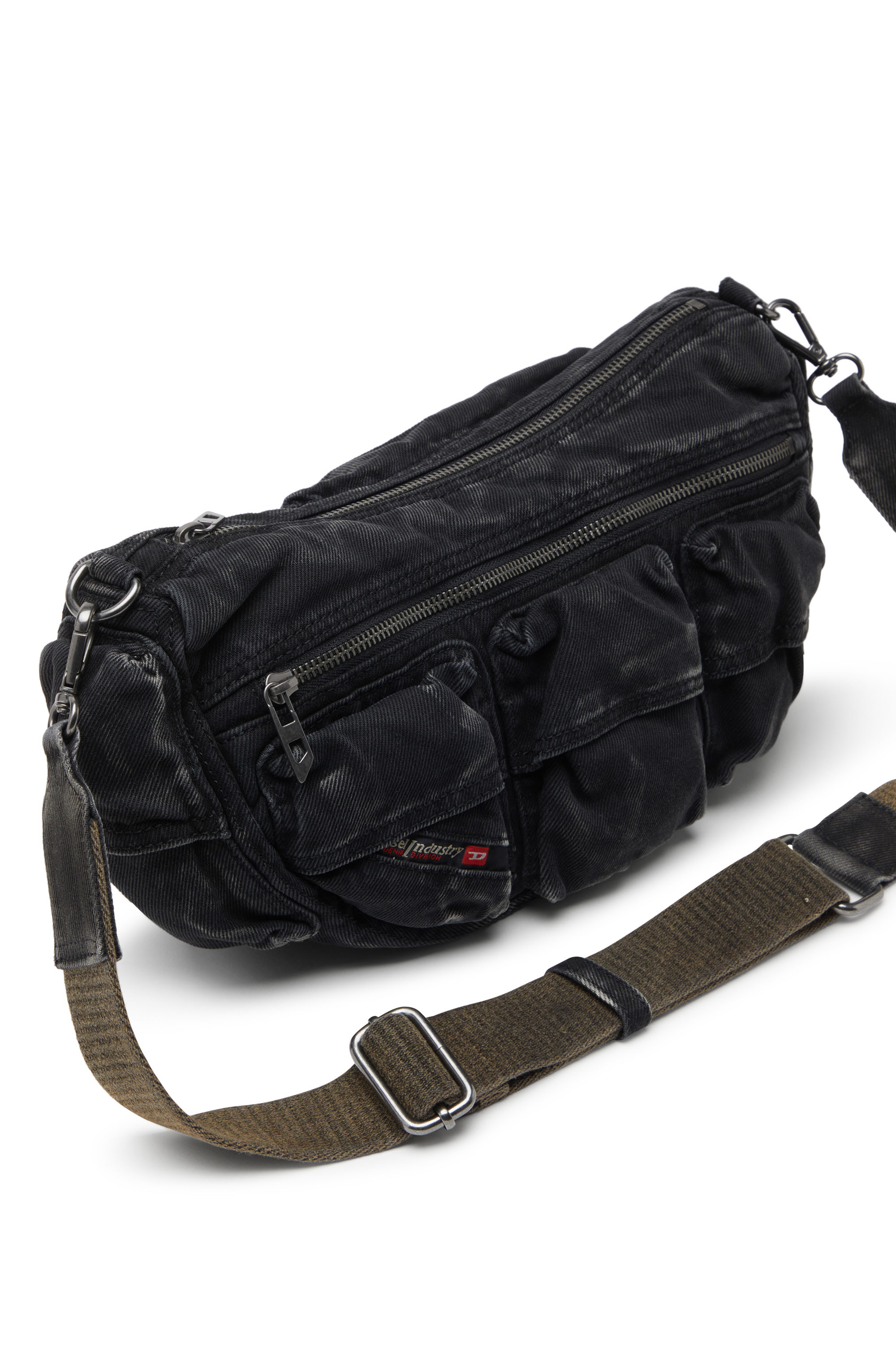 Diesel - MULTI-PKTS SHOULDER BAG X, Unisex Multipocket-Tasche aus gewaschenem Denim in Schwarz - 4