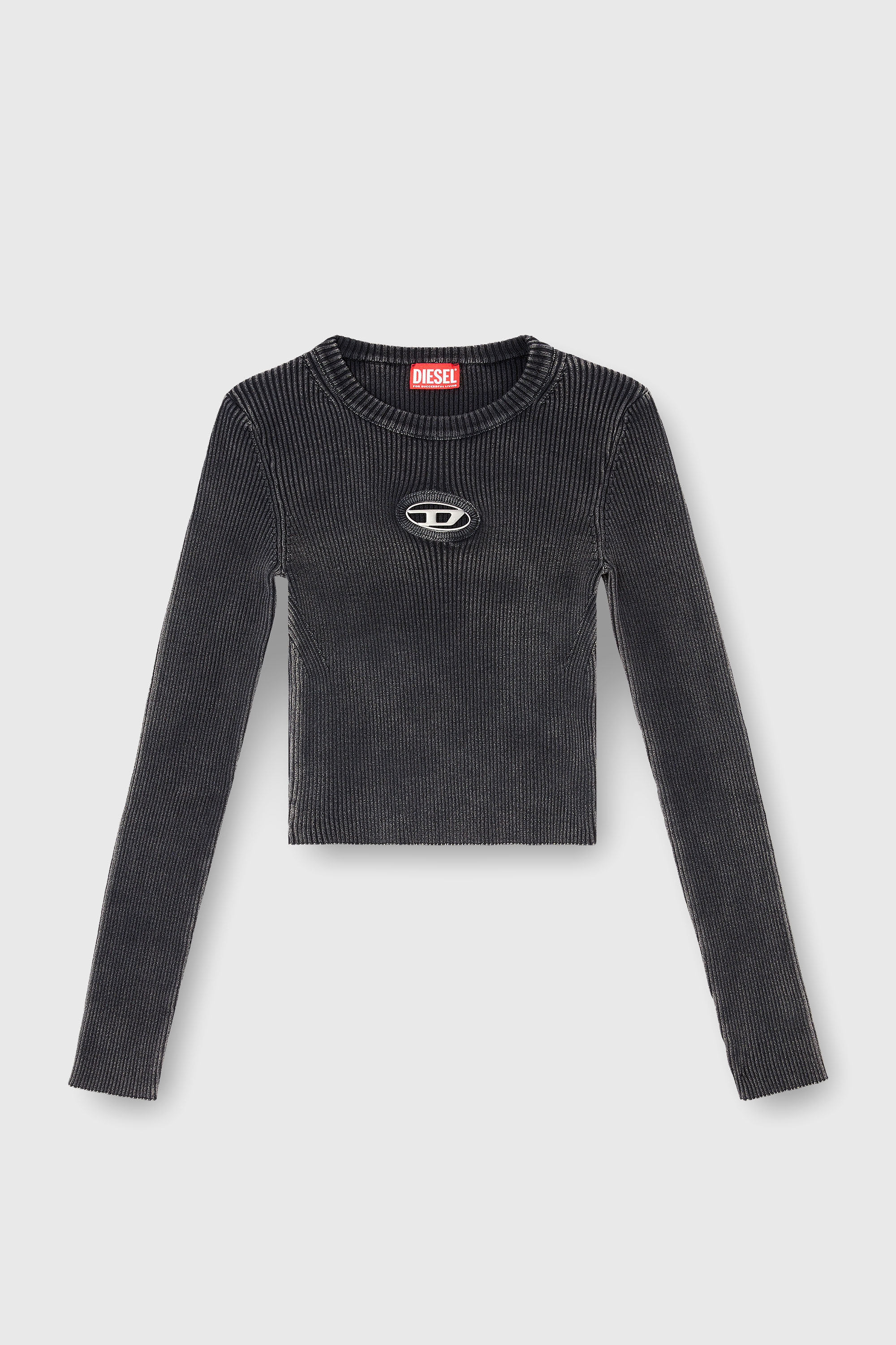 Diesel - M-ANCHOR-A, Damen Verk&uuml;rzter Pullover mit Cut-out-Logo in Schwarz - 2