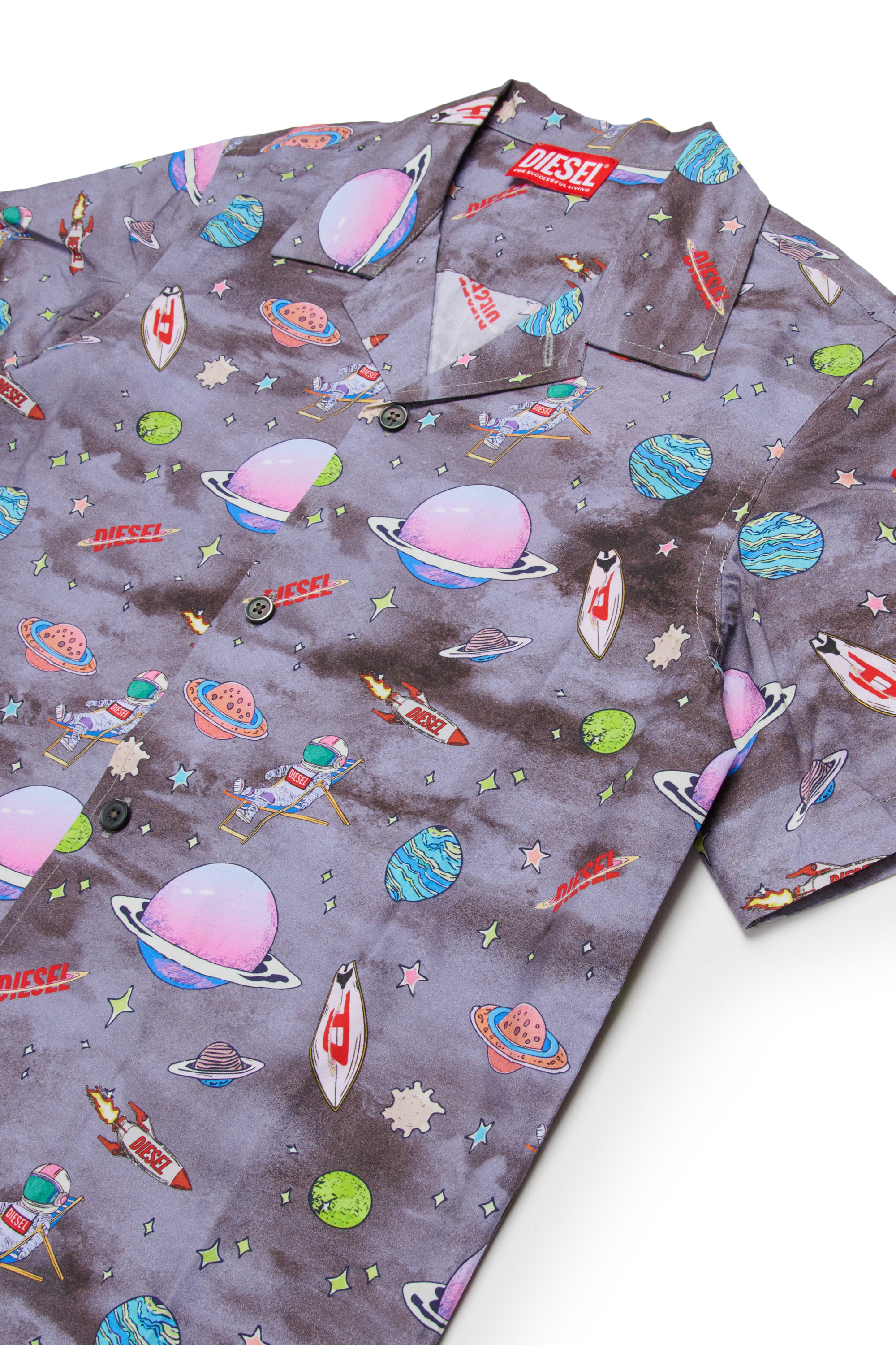 Diesel - MCSPACE, Herren Baumwoll-Bowlinghemd mit Allover-Weltraumprint in Schwarz/Violett - 3