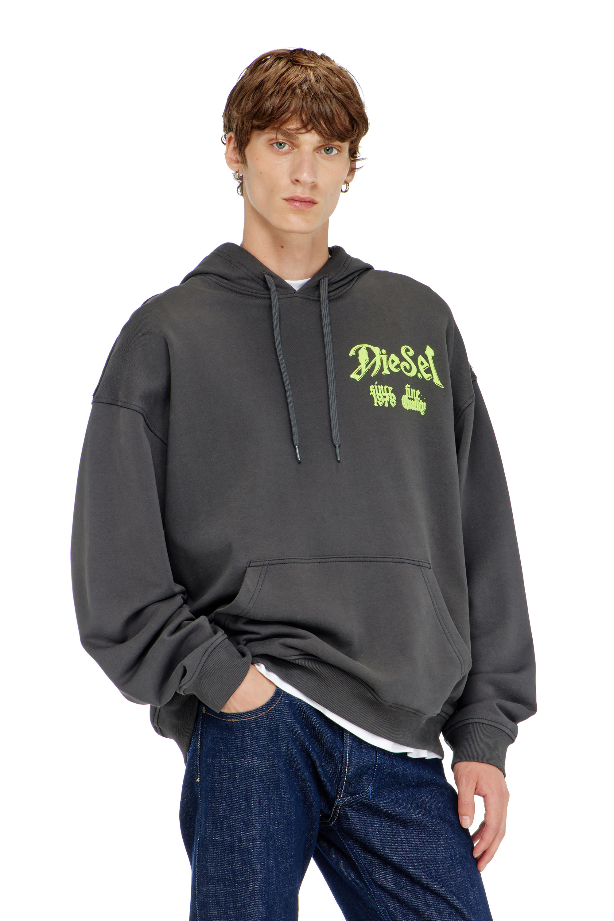 Diesel - S-BOXT-HOOD-AA2, Herren Baumwoll-Hoodie mit beflockten Grafiken in Dunkelgrau - 3