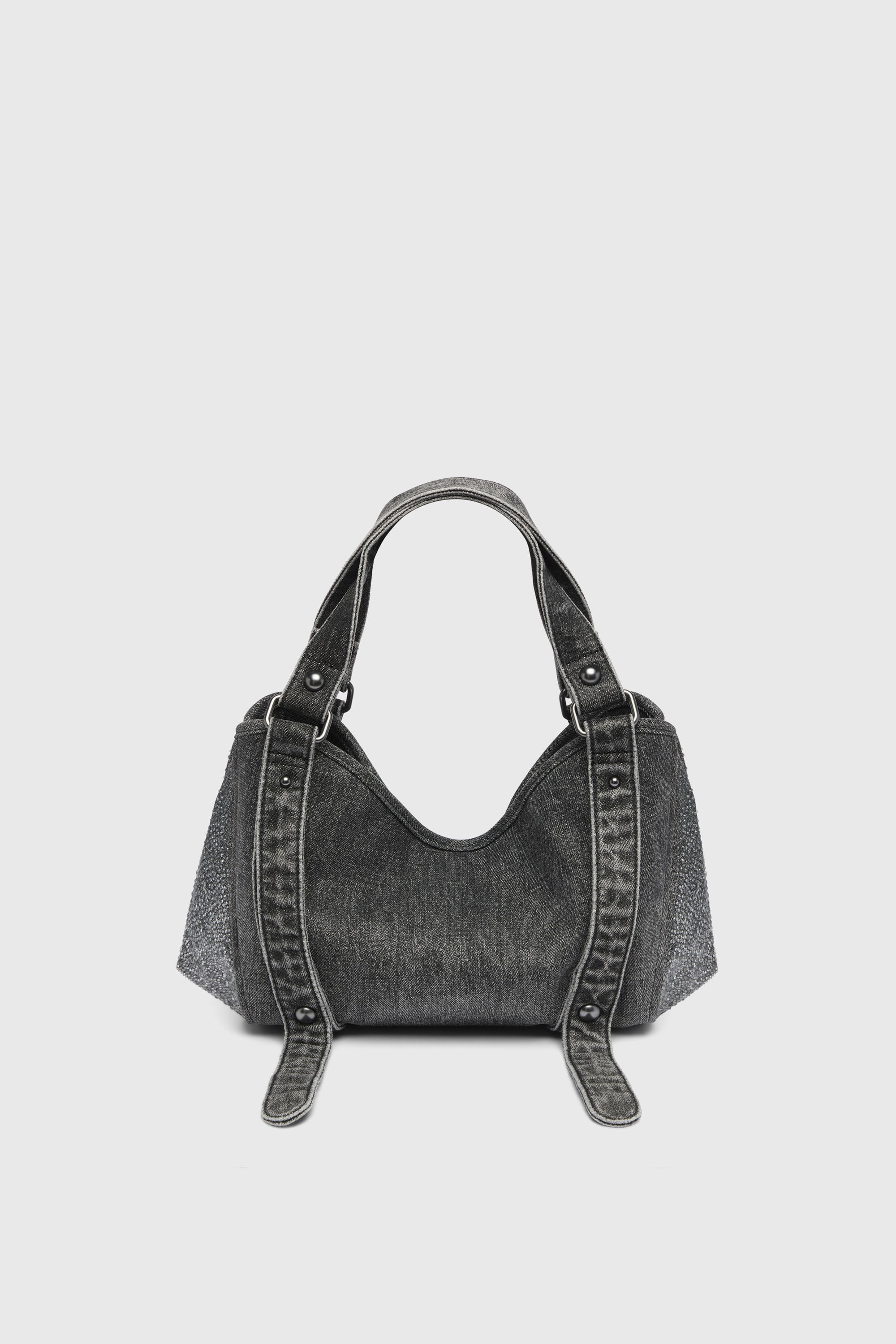 Diesel - D-ONE TOPHANDLE S, Damen D-One-Small Henkeltasche aus solarisiertem Denim mit Kristallen in Schwarz - 2