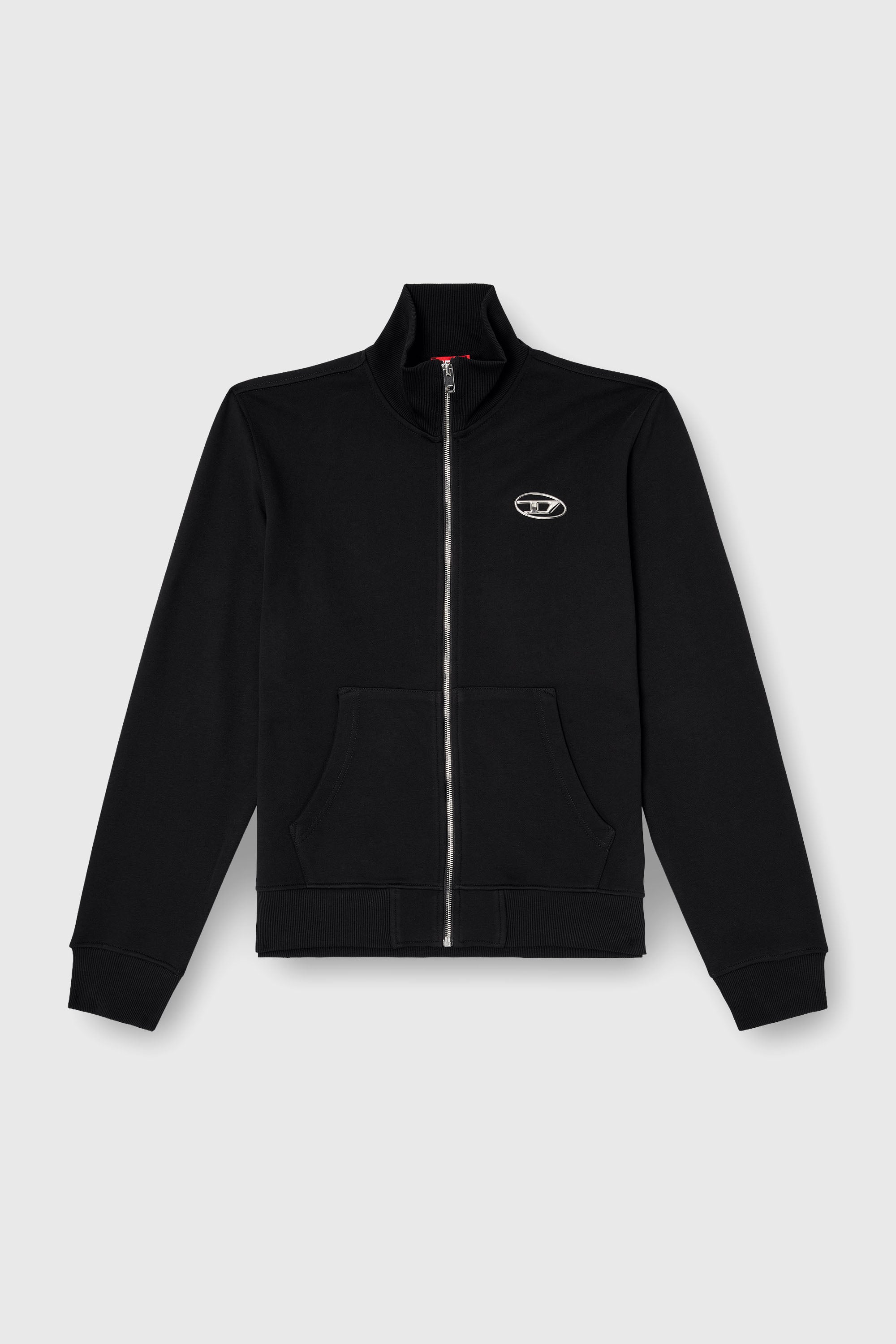 Diesel - S-GINNI-ZIP-OD, Herren Sweatshirt mit Metallic-Logo und Rei&szlig;verschluss in Schwarz - 2