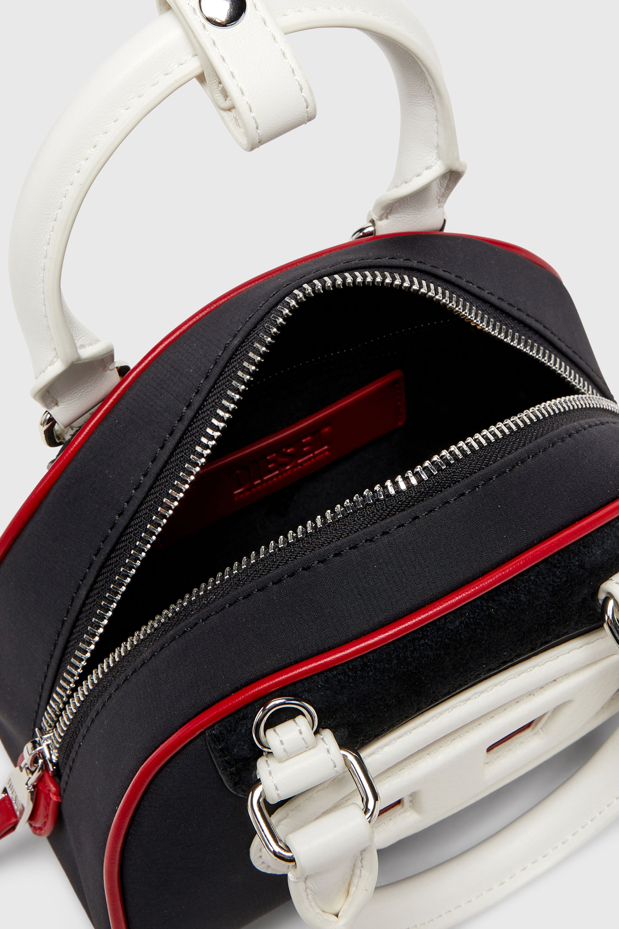 Diesel - 1DR DOME CROSSBODY, Damen 1DR Dome-Colourblock-Kleine-Bowling-Tasche in Schwarz/Weiss - 4