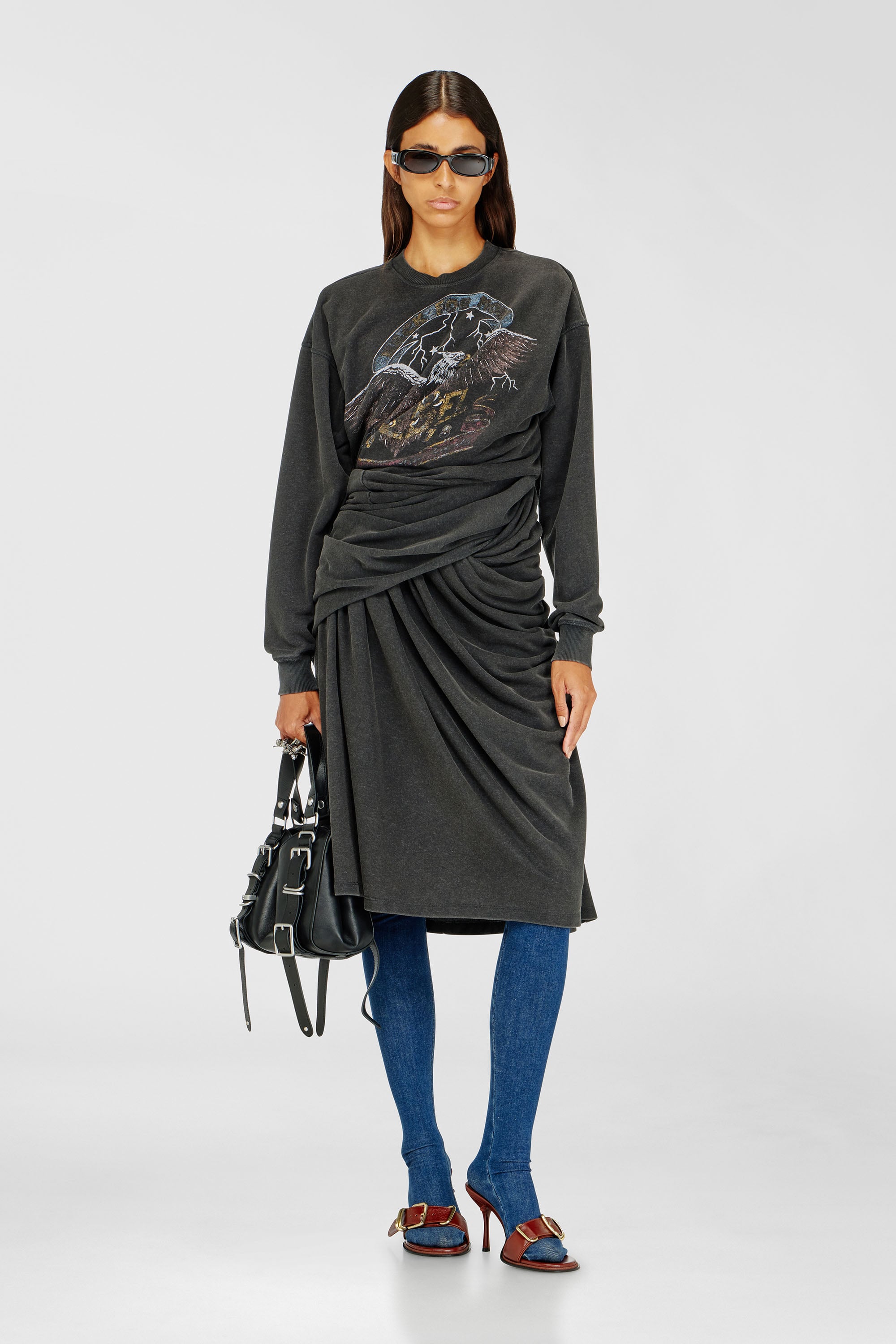 Diesel - D-NENCY, Damen Sweatshirt-Kleid mit Konzertgrafiken in Schwarz - 2