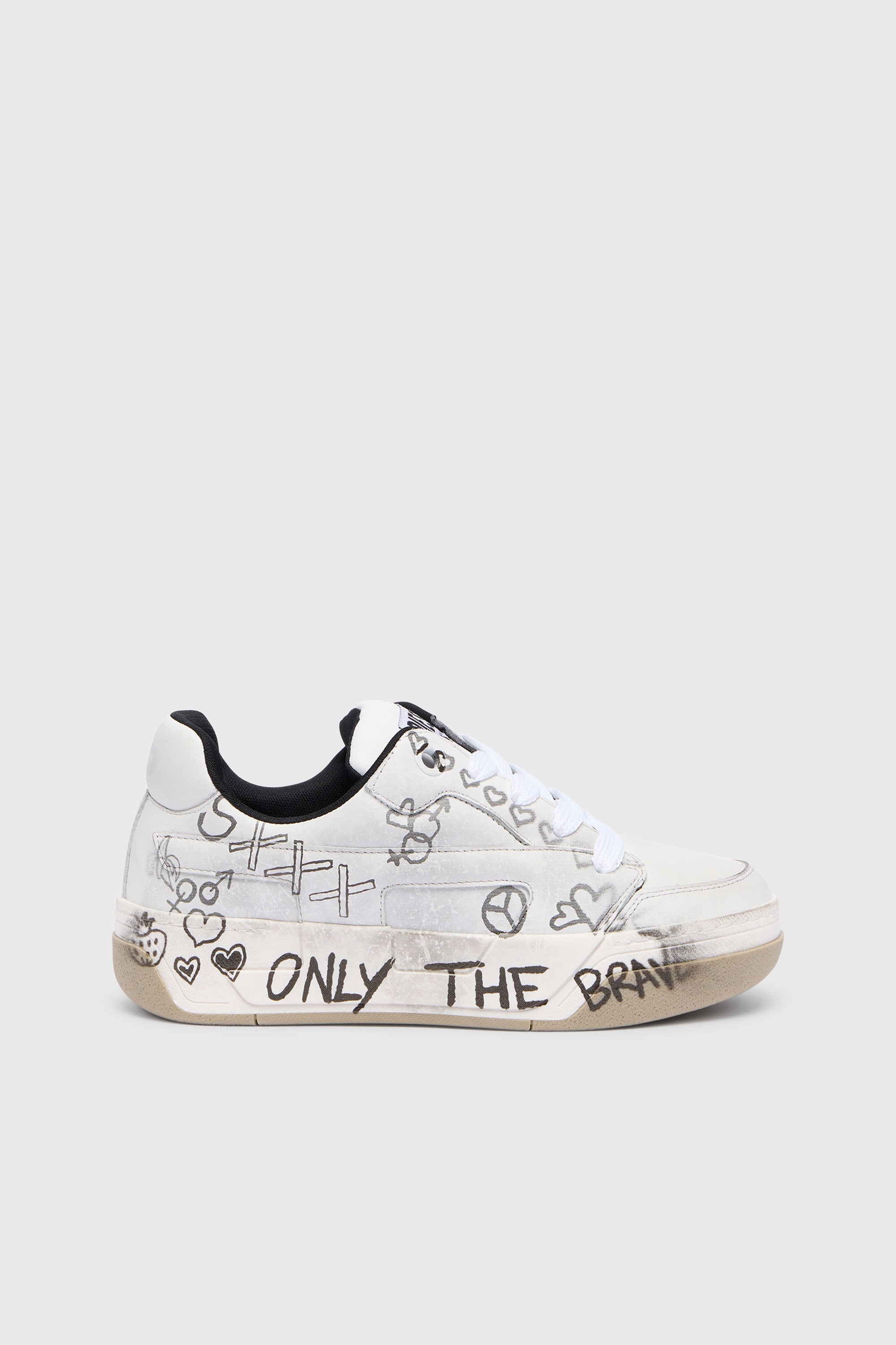 Diesel - S-D-OLLIE LOW, Man's D-Ollie-Leather sneakers with graffiti print in White - 1