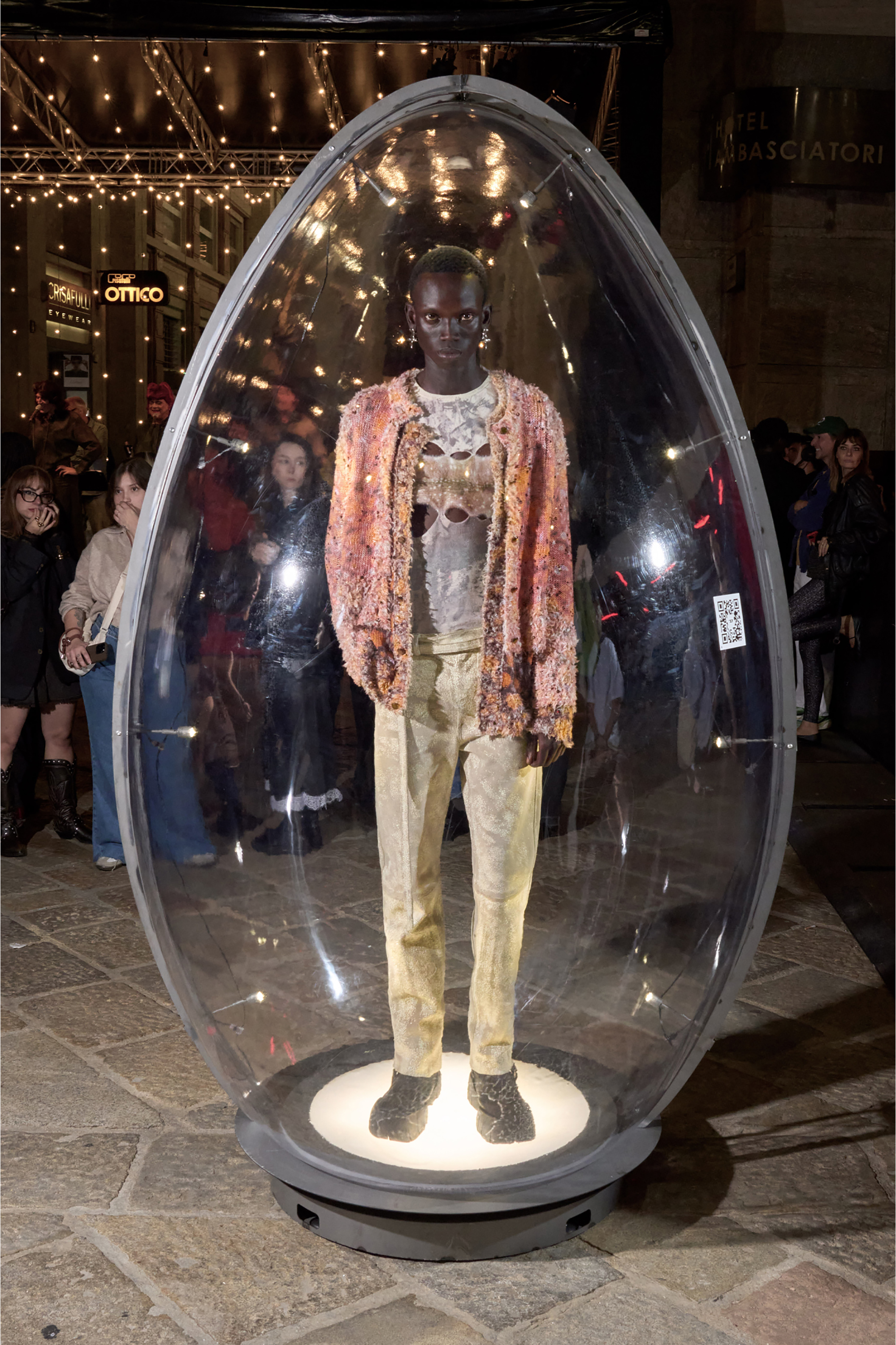 Diesel - K-LINNUS, Herren Bedruckte Strickjacke aus Leinenmischung mit Kristallen in Braun/Orange - 3