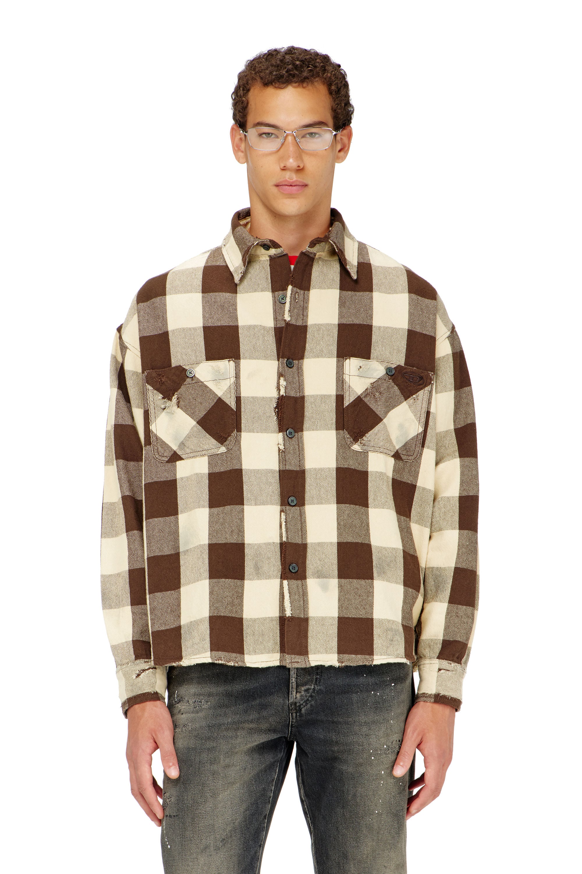 Diesel - S-DRUM, Herren Karohemd mit distressed-Effekt in null - 1