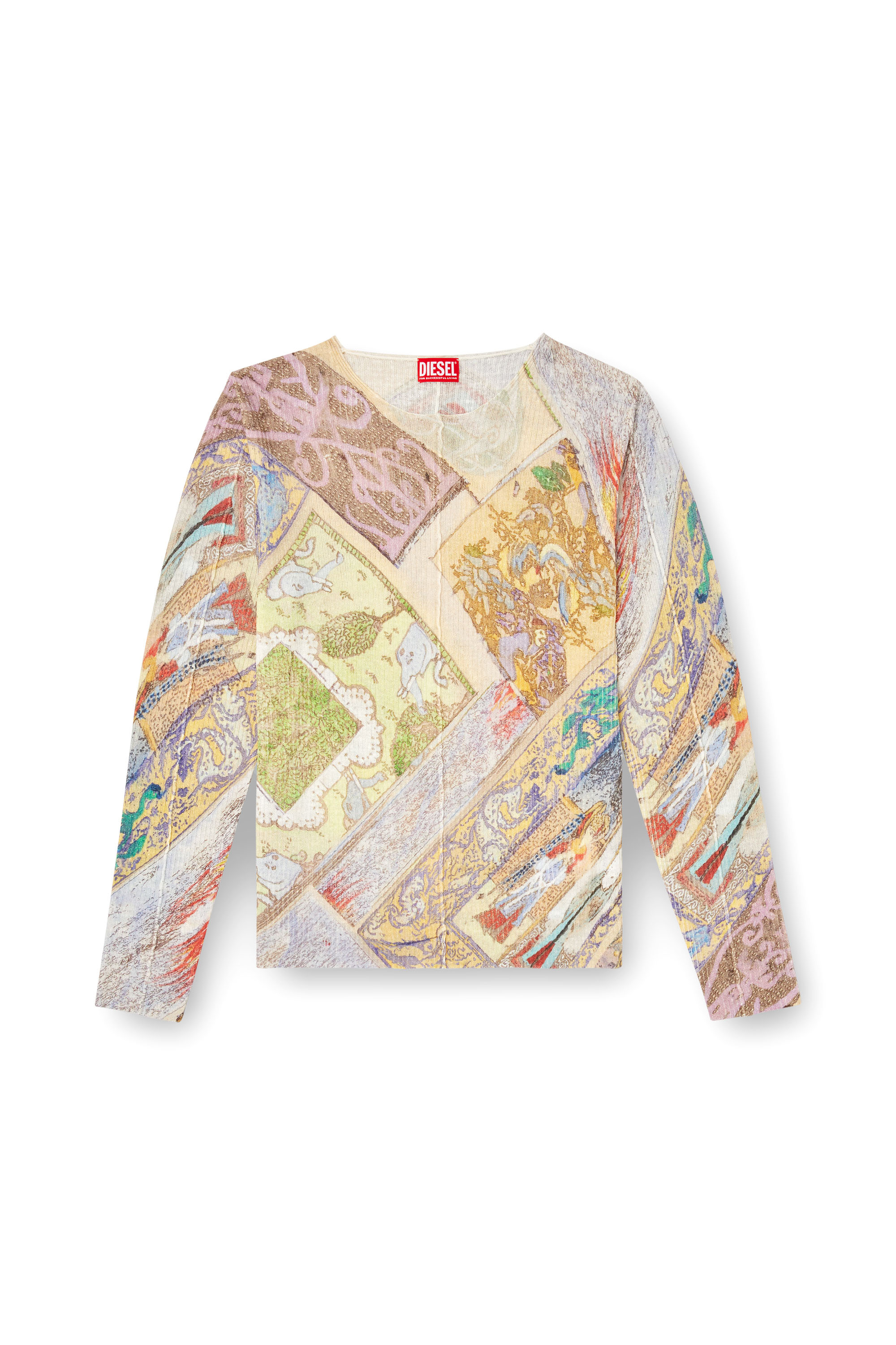 Diesel - K-RENTON, Unisex Pullover aus Leinen mit mittelalterlichem Print in Beige/Gelb - 2