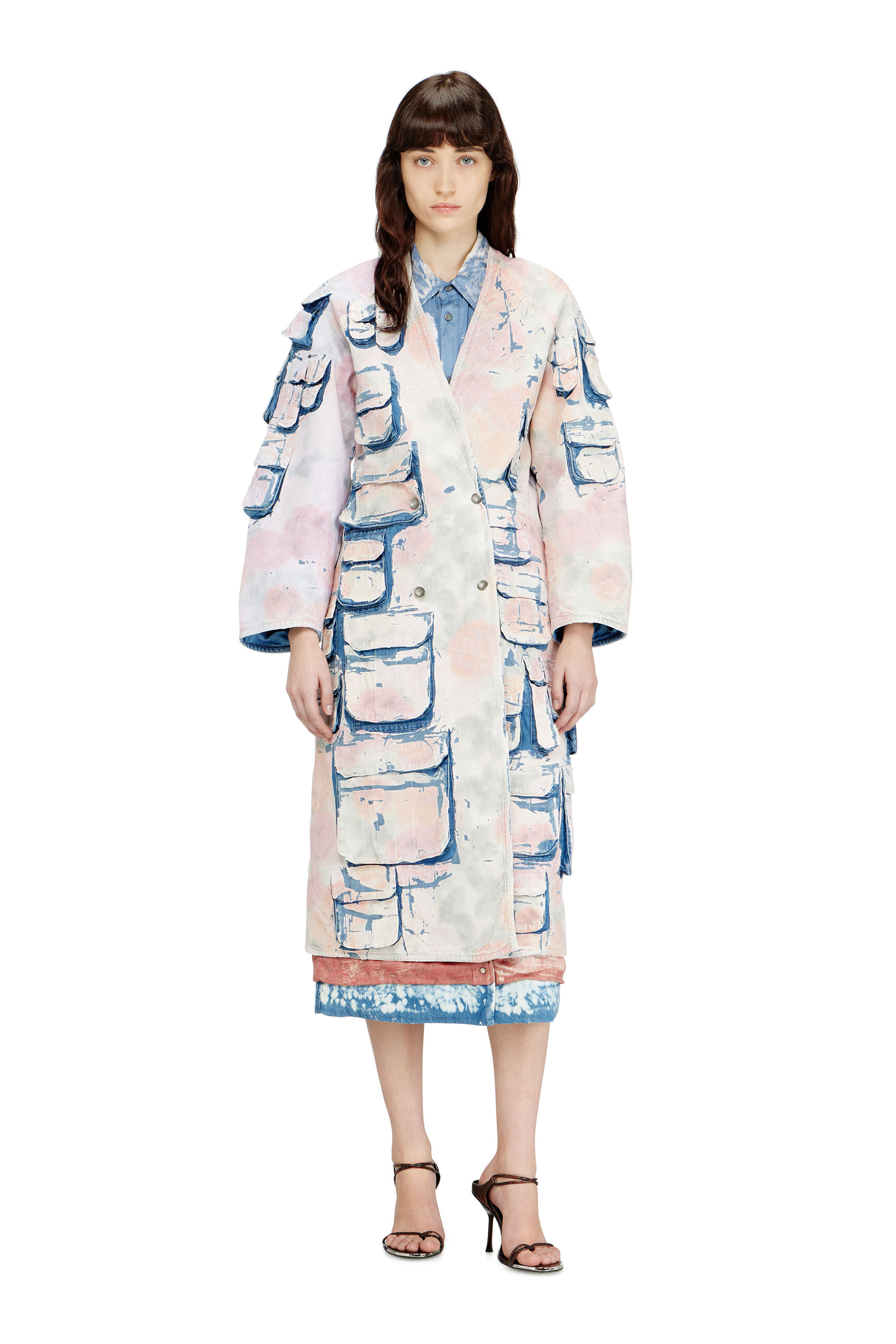 Diesel - DE-SELDOR-FSI, Damen Jeansmantel mit abnehmbaren karierten Jersey-Eins&auml;tzen in Blau/Rosa - 3