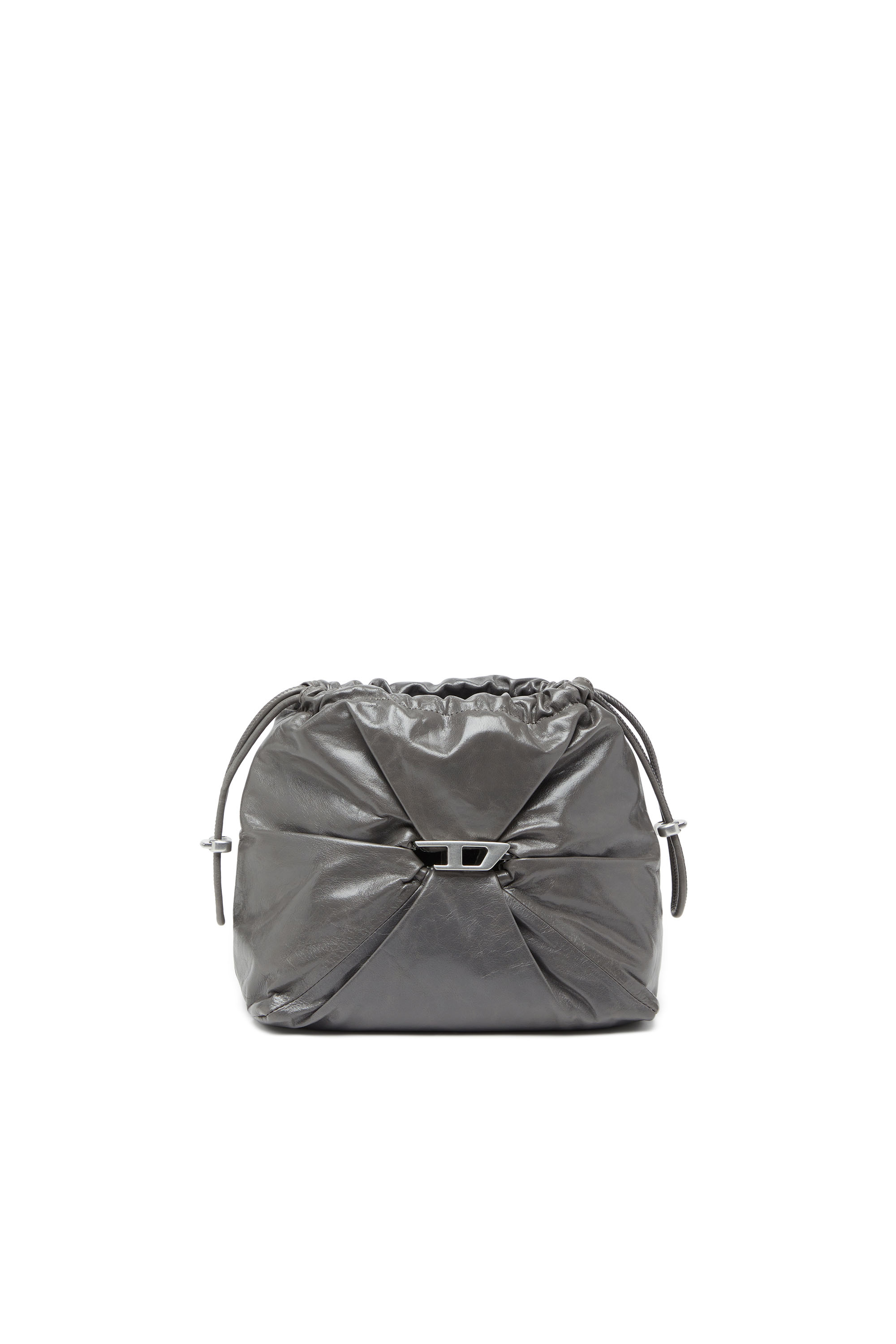 Diesel - SCRUNCH-D BUCKET, Damen Scrunch-D-Beuteltasche aus glänzendem zerknittertem Leder in Grau - 6