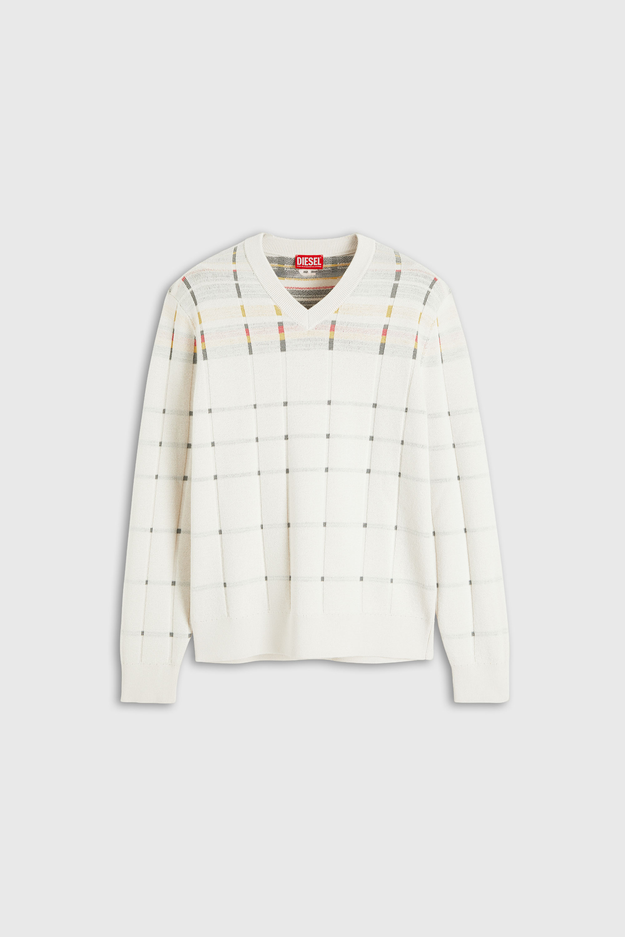 Diesel - K-ROENO, Man's Wool V-neck jumper with check effect in White - 2