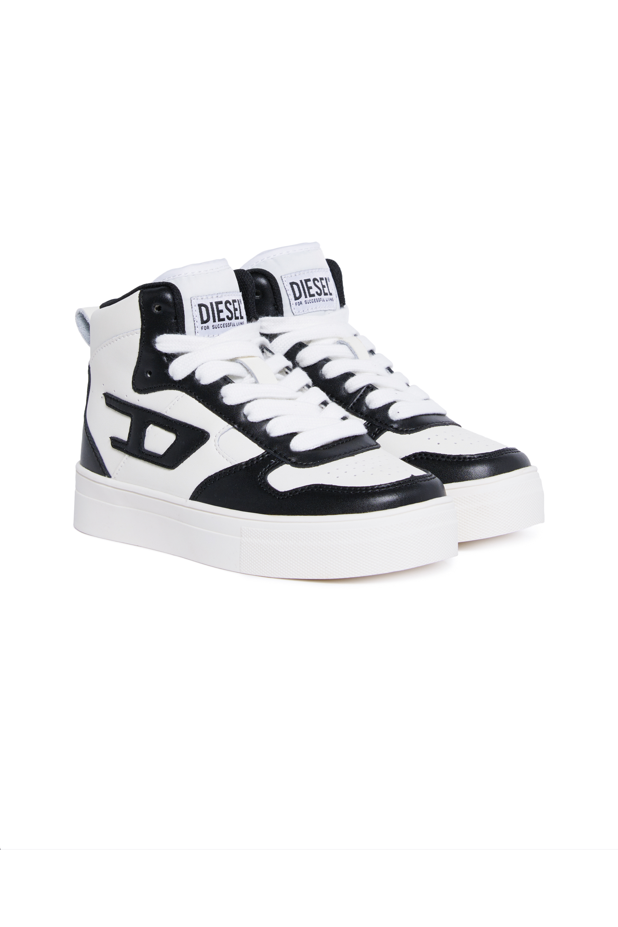 Diesel - S-UKIYO MID 2.0., Unisex High-Top-Sneakers aus perforiertem Leder in Weiss/Schwarz - 3