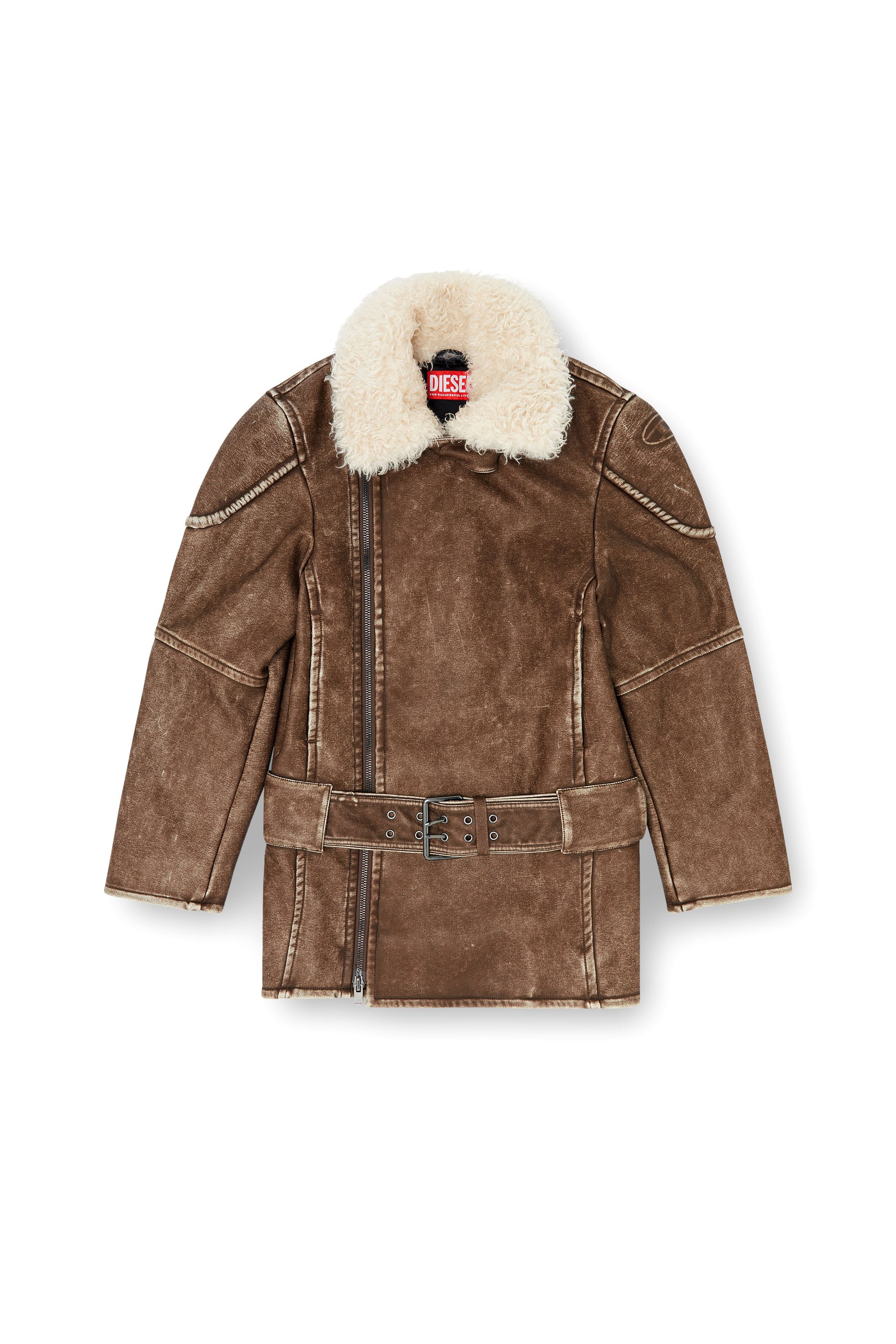Diesel - G-EYSER, Damen Doppelreihiger Aviator-Biker-Mantel in Braun - 3