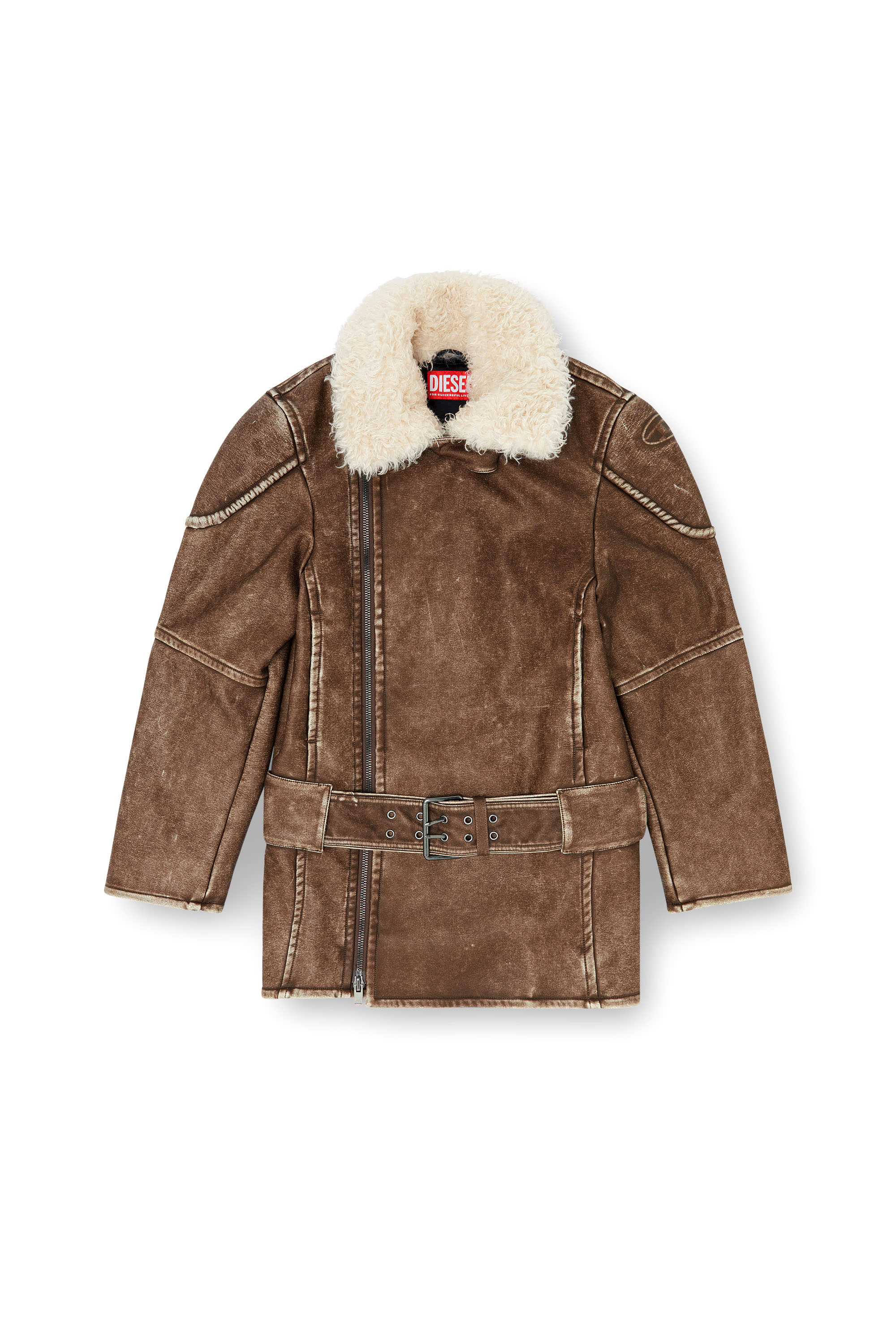 Diesel - G-EYSER, Damen Doppelreihiger Aviator-Biker-Mantel in Braun - 2
