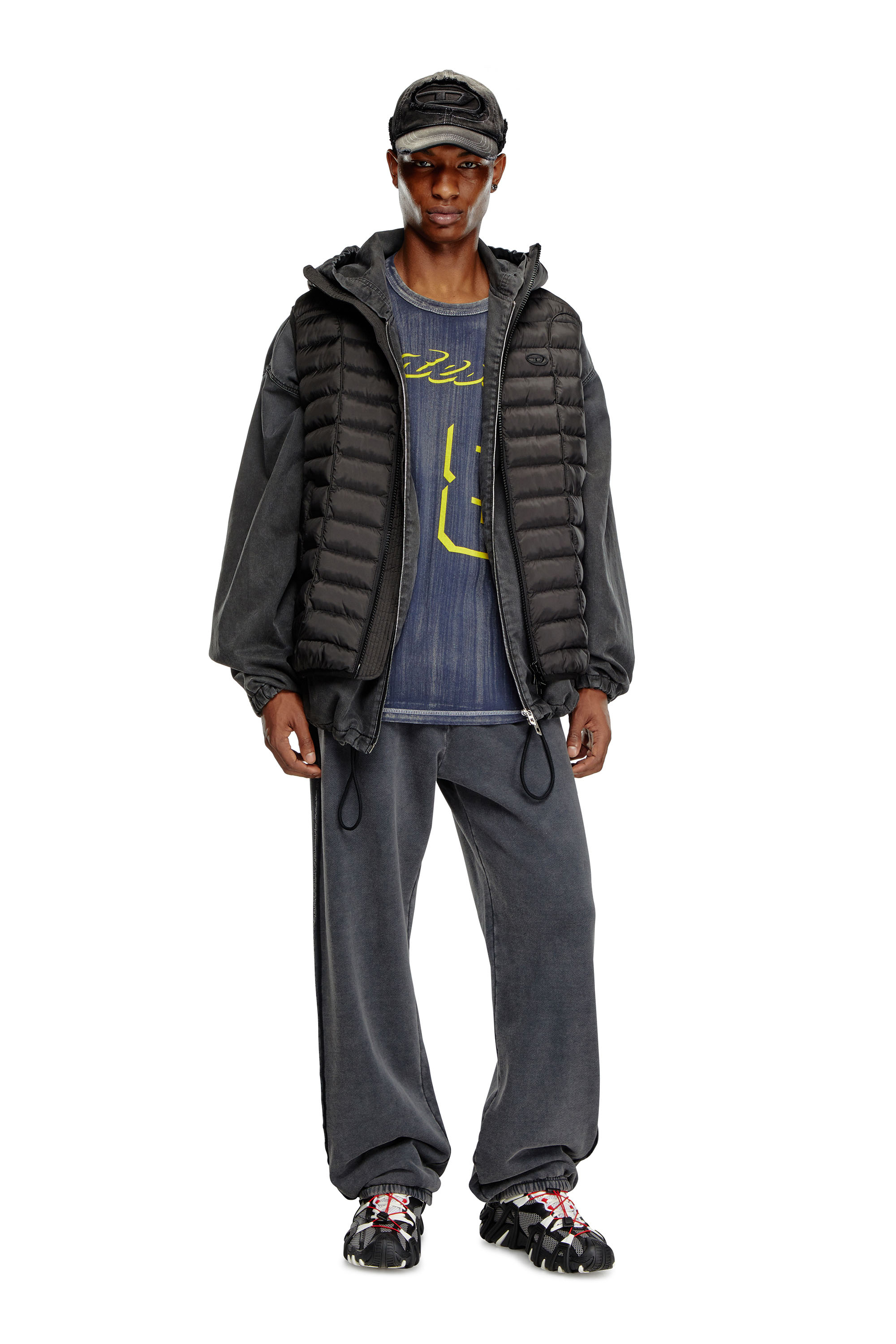 Diesel - W-TEMPLE, Herren Pufferweste mit Kapuze aus leichtem Nylon in Schwarz - 1