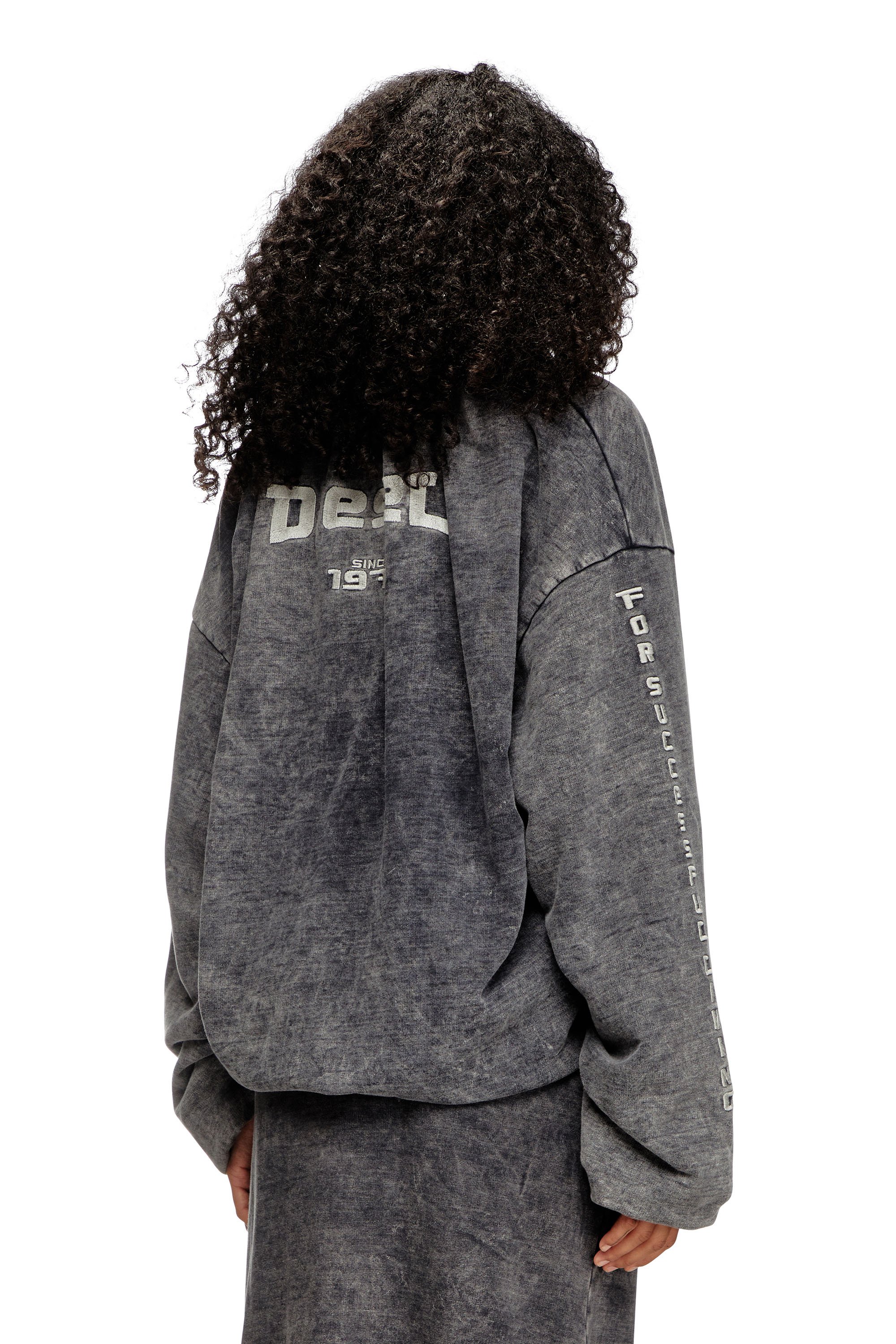 Diesel - S-FISHY-V, Damen Gerafftes Sweatshirt mit Denim-Effekt in Dunkelgrau - 4