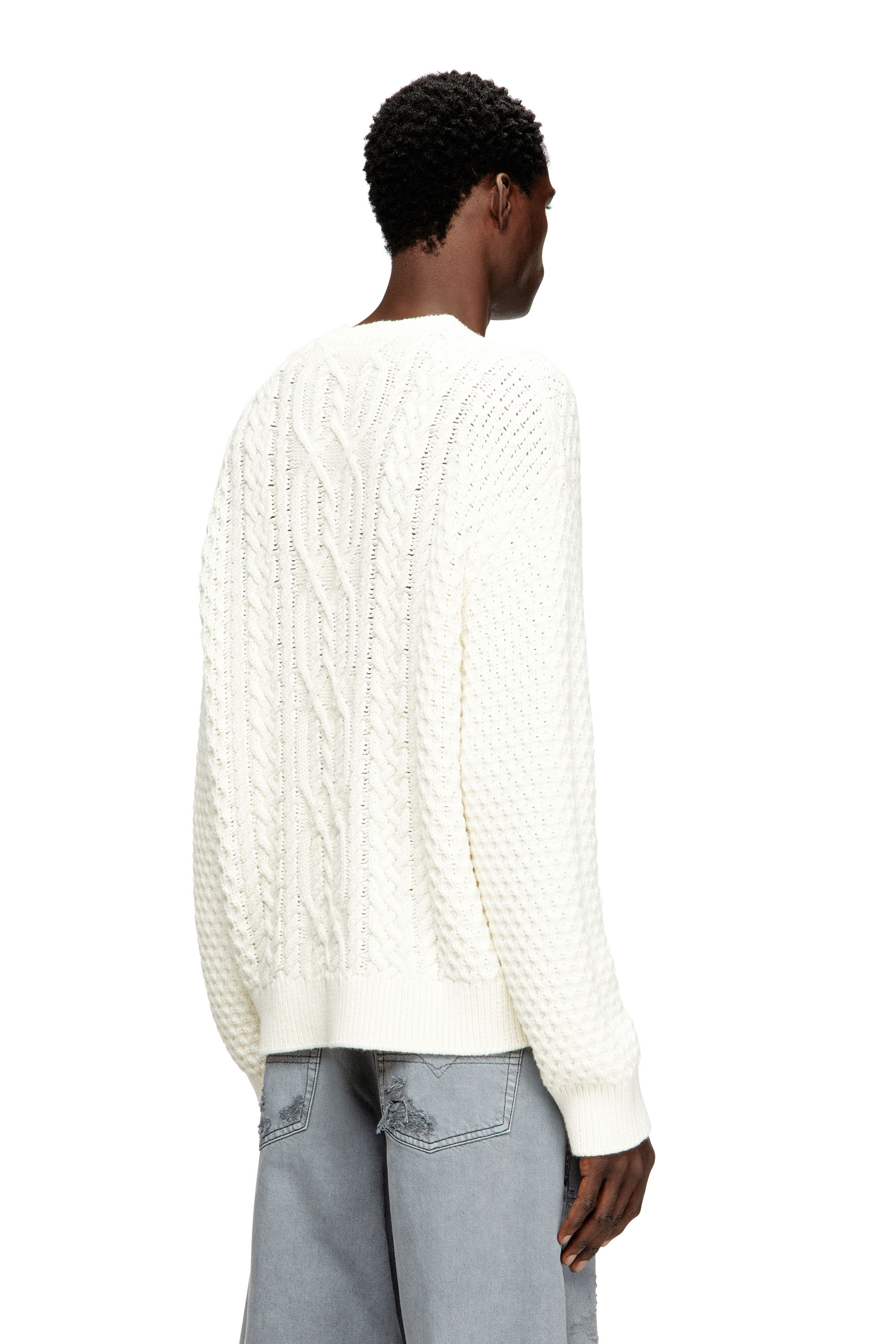 Diesel - K-AUBIN, Herren Cable-knit jumper with Diesel logo in Weiß - 4