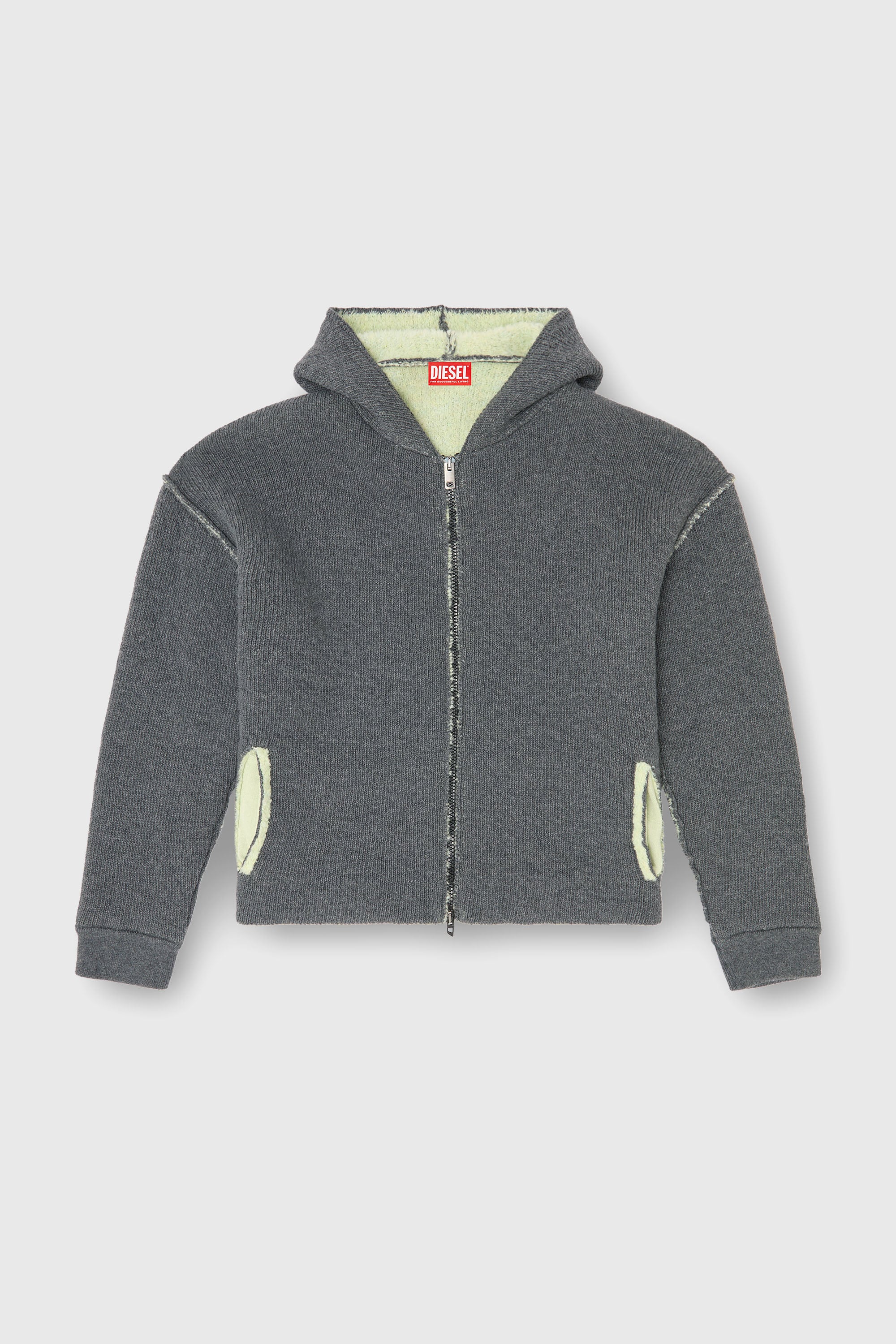 Diesel - K-BOUBBY, Herren Kapuzensweatjacke aus Strick mit zwei Strukturen und Rei&szlig;verschluss in Grau - 2