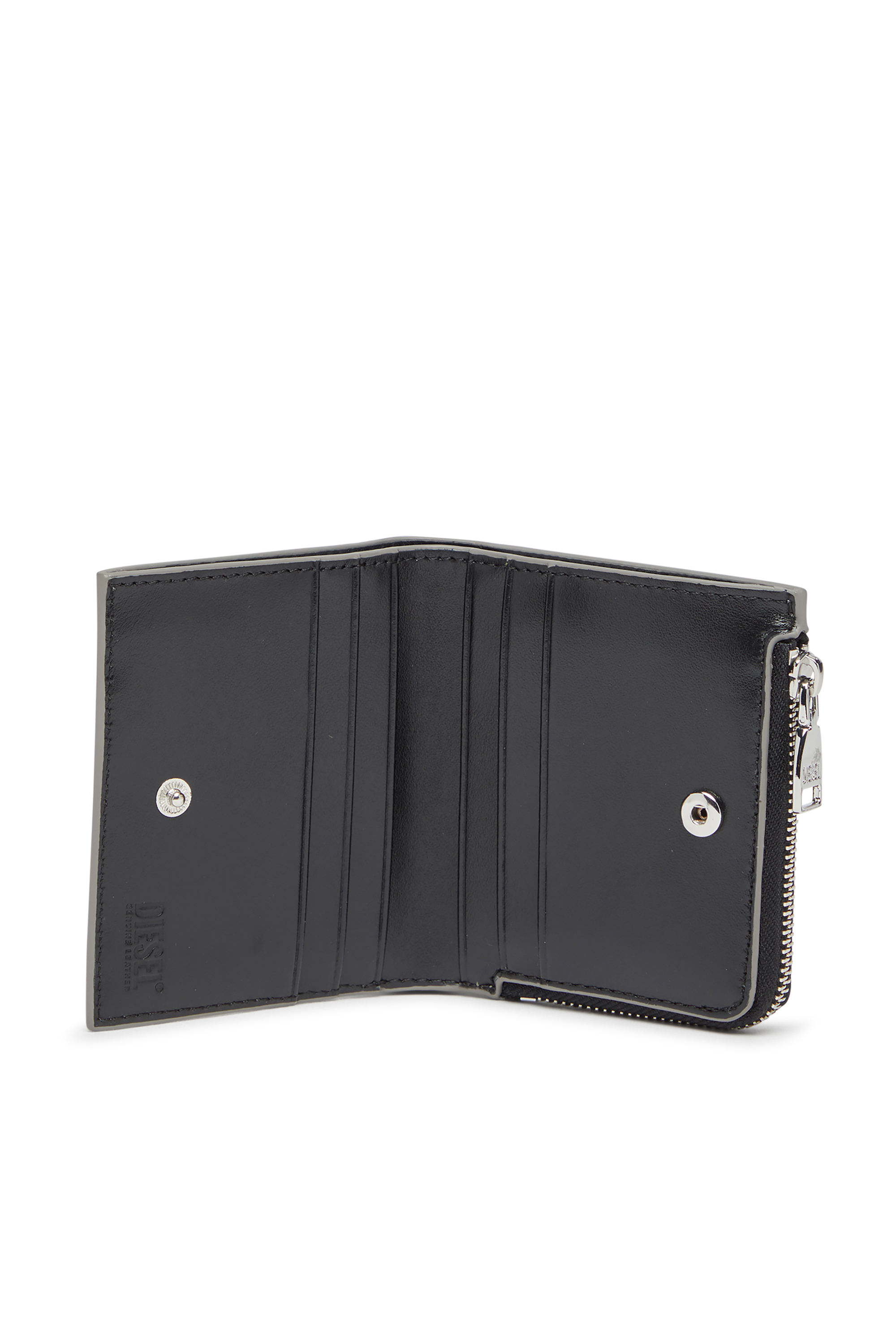 Diesel - 1DR BI FOLD ZIP L, Damen Bifold-Kartenetui aus Hochglanz-Leder in Silber - 3